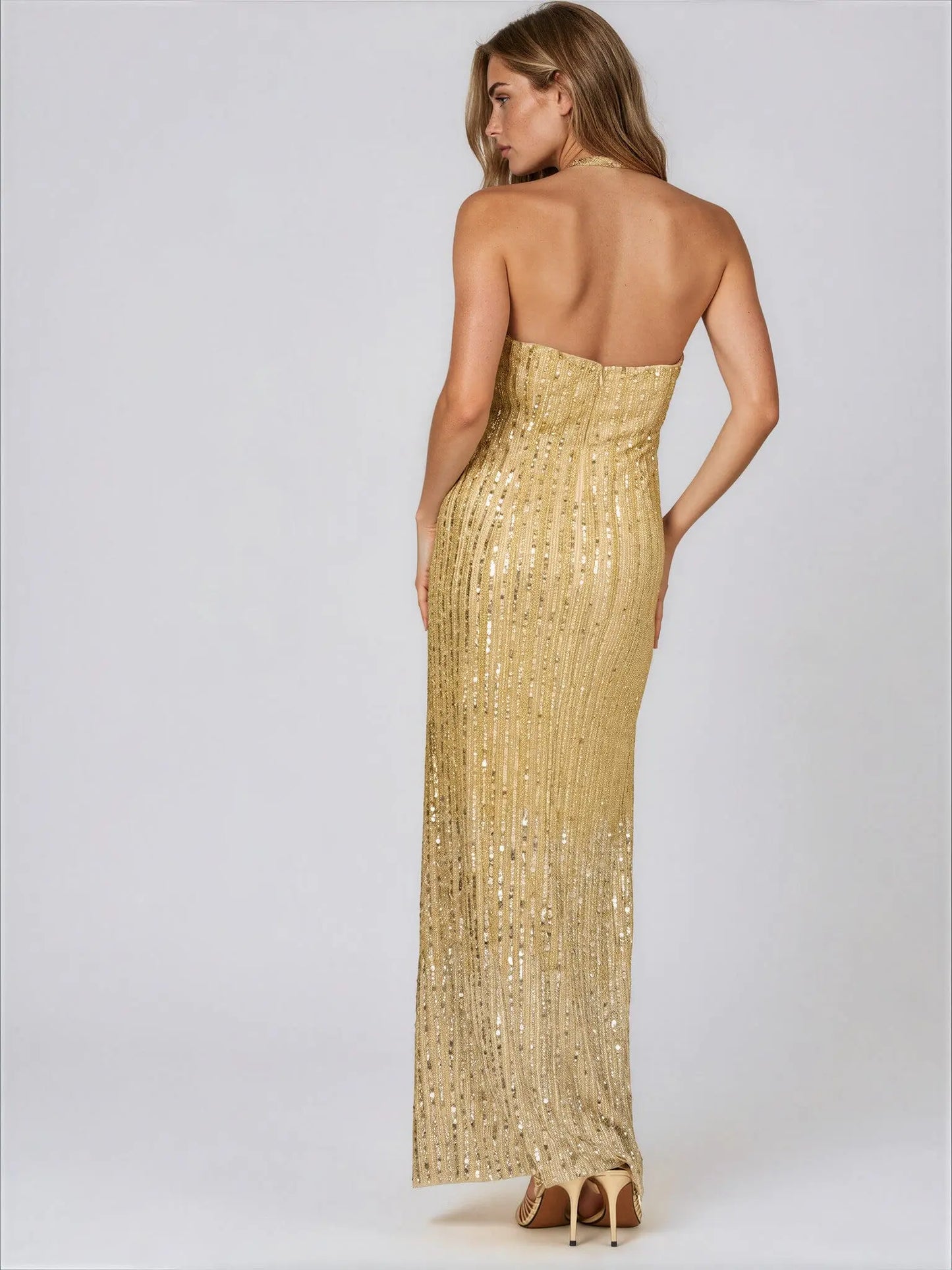Adrianna Papell Beaded Halter Long Dress Adrianna Papell