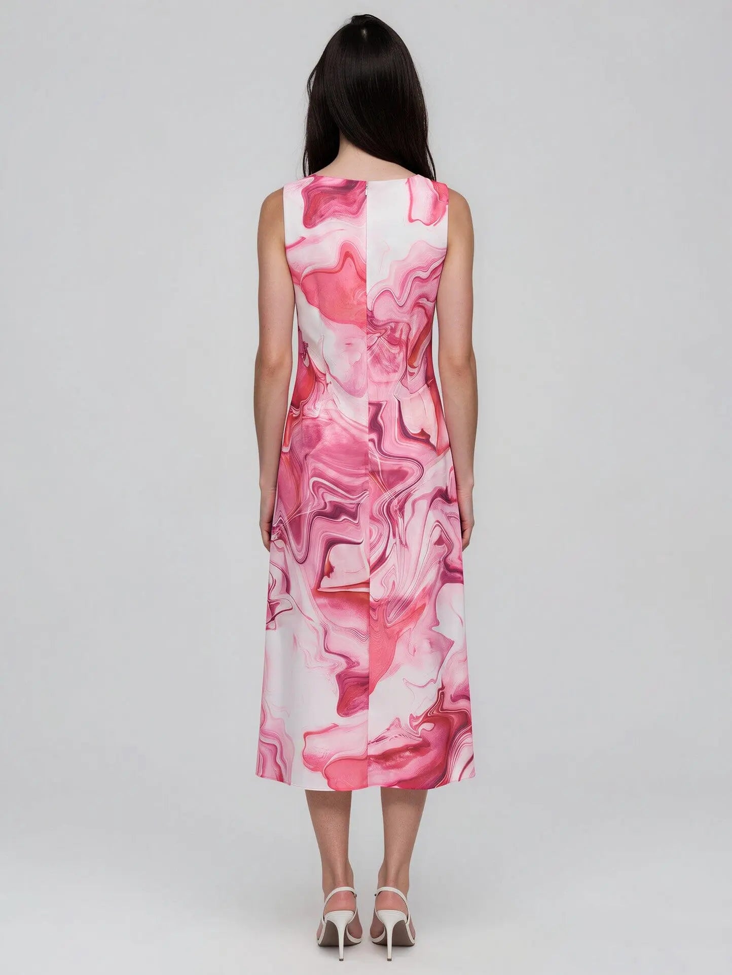 Abstract-printed Cowlneck Sleeveless Midi Dress - Layalita