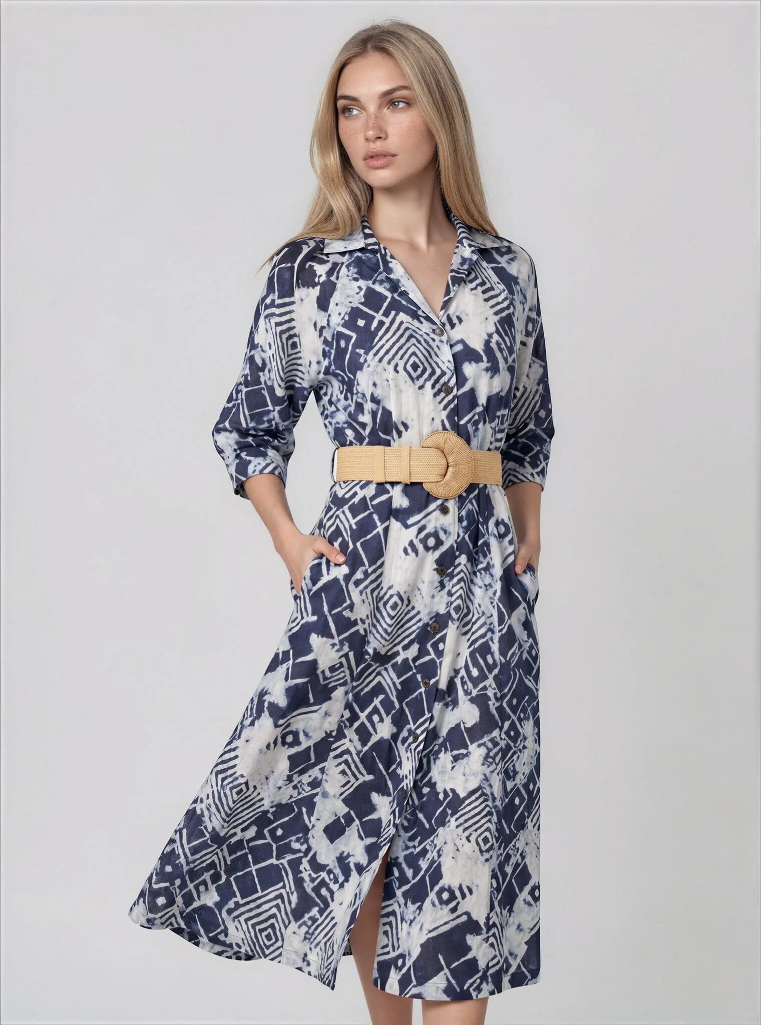 Belted Midi Shirt Dress - Layalita