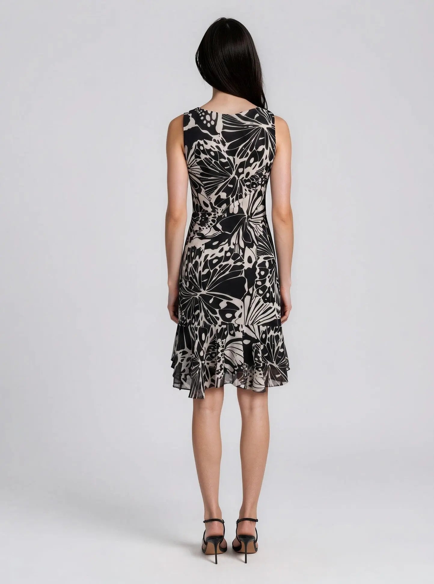 Chiffon Printed Boat-Neck Ruffle-Hem Dress DKNY