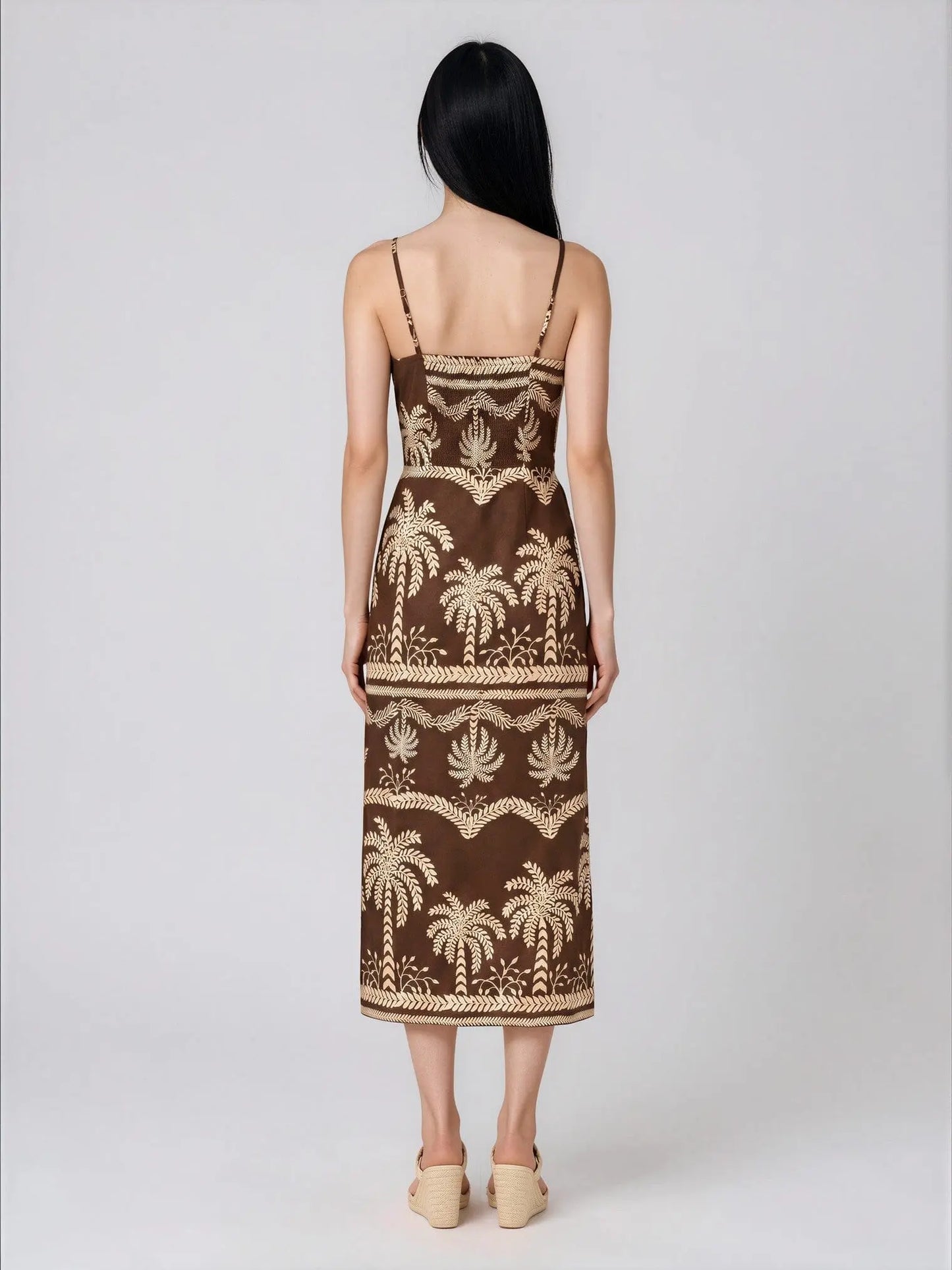 Cotton Palm-Print Sweetheart Midi Dress Adrianna Papell