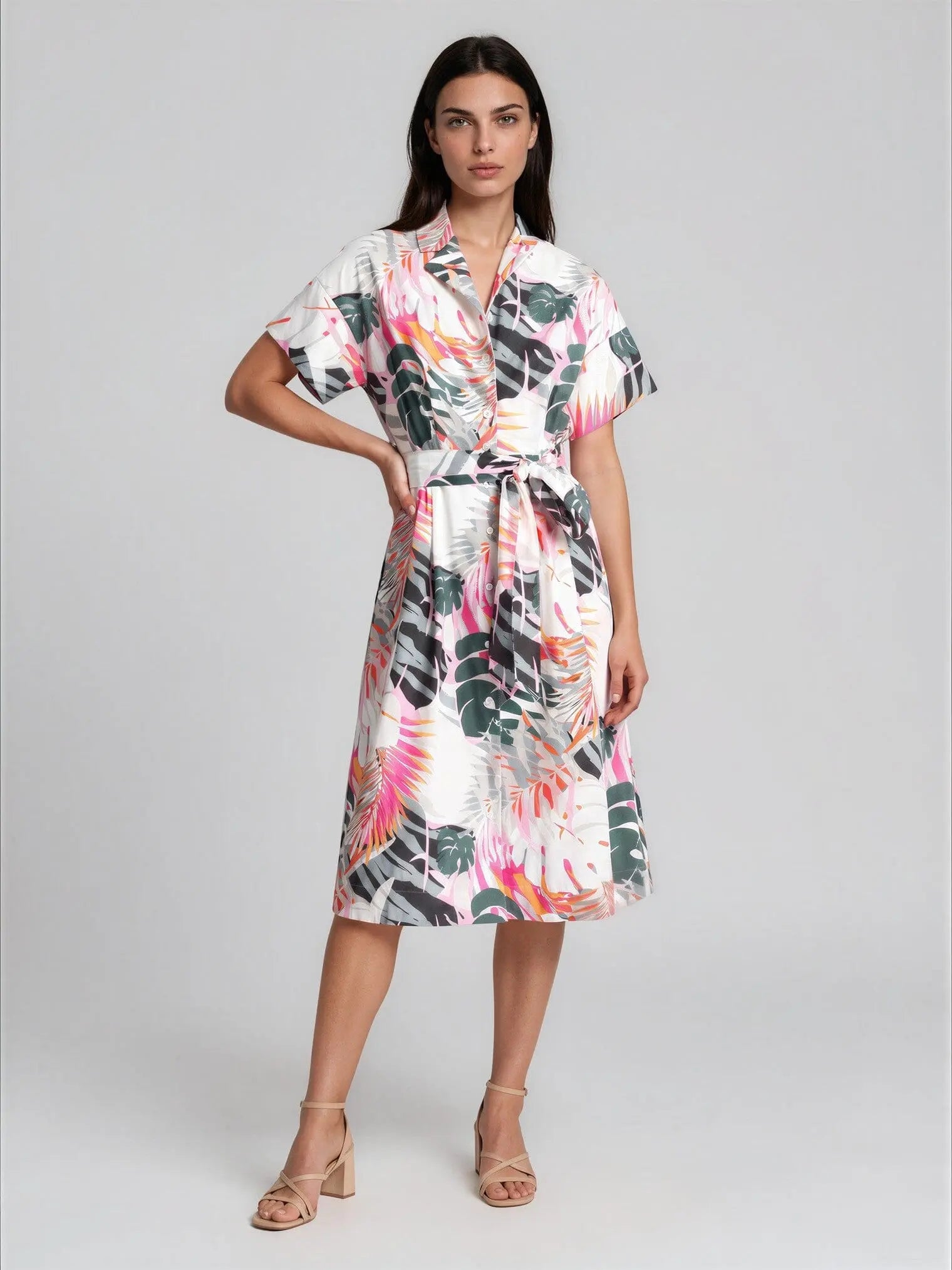 Cotton Short-Sleeve Shirtdress - Layalita