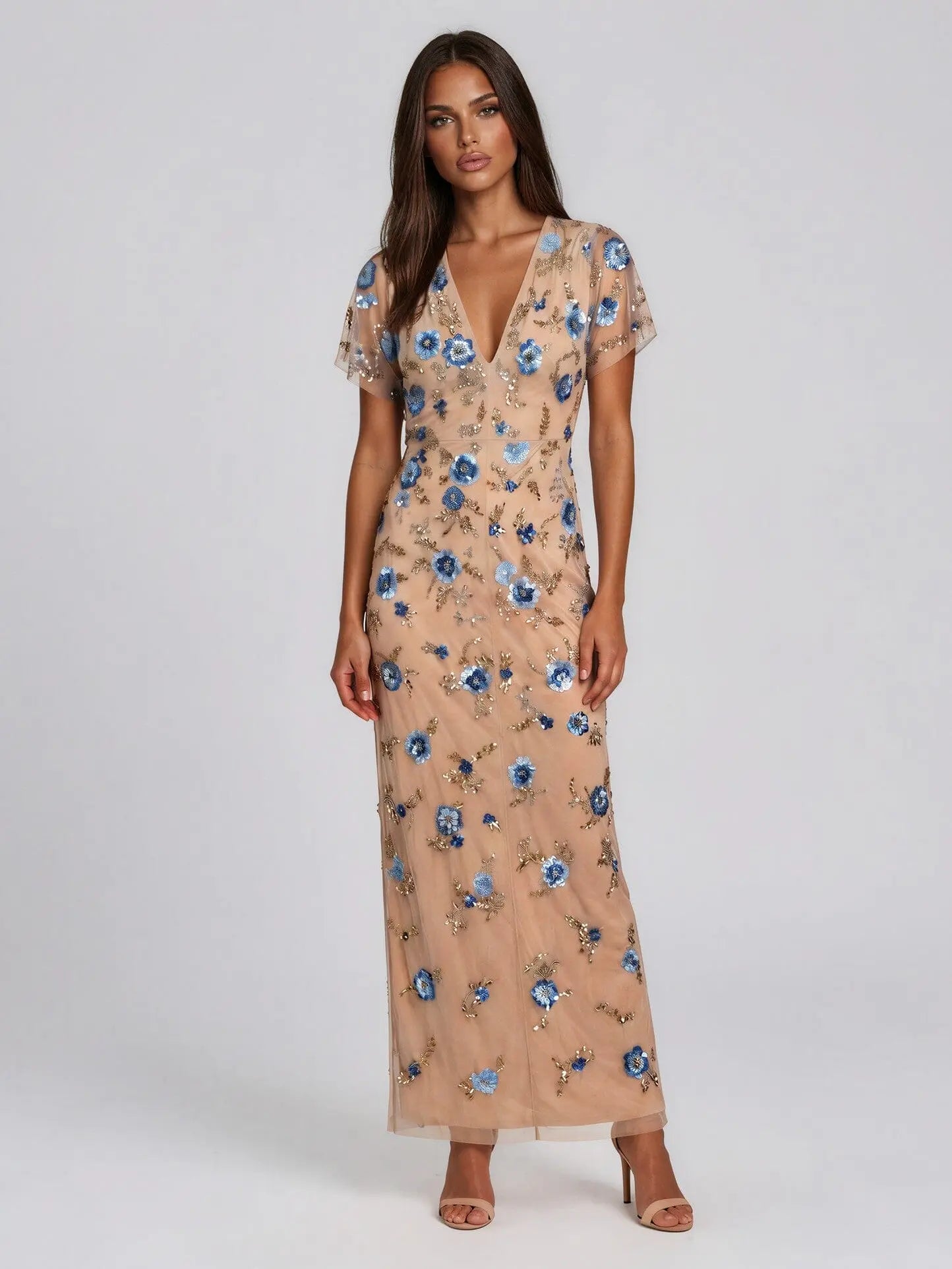 Beaded Mesh Column Dress Adrianna Papell