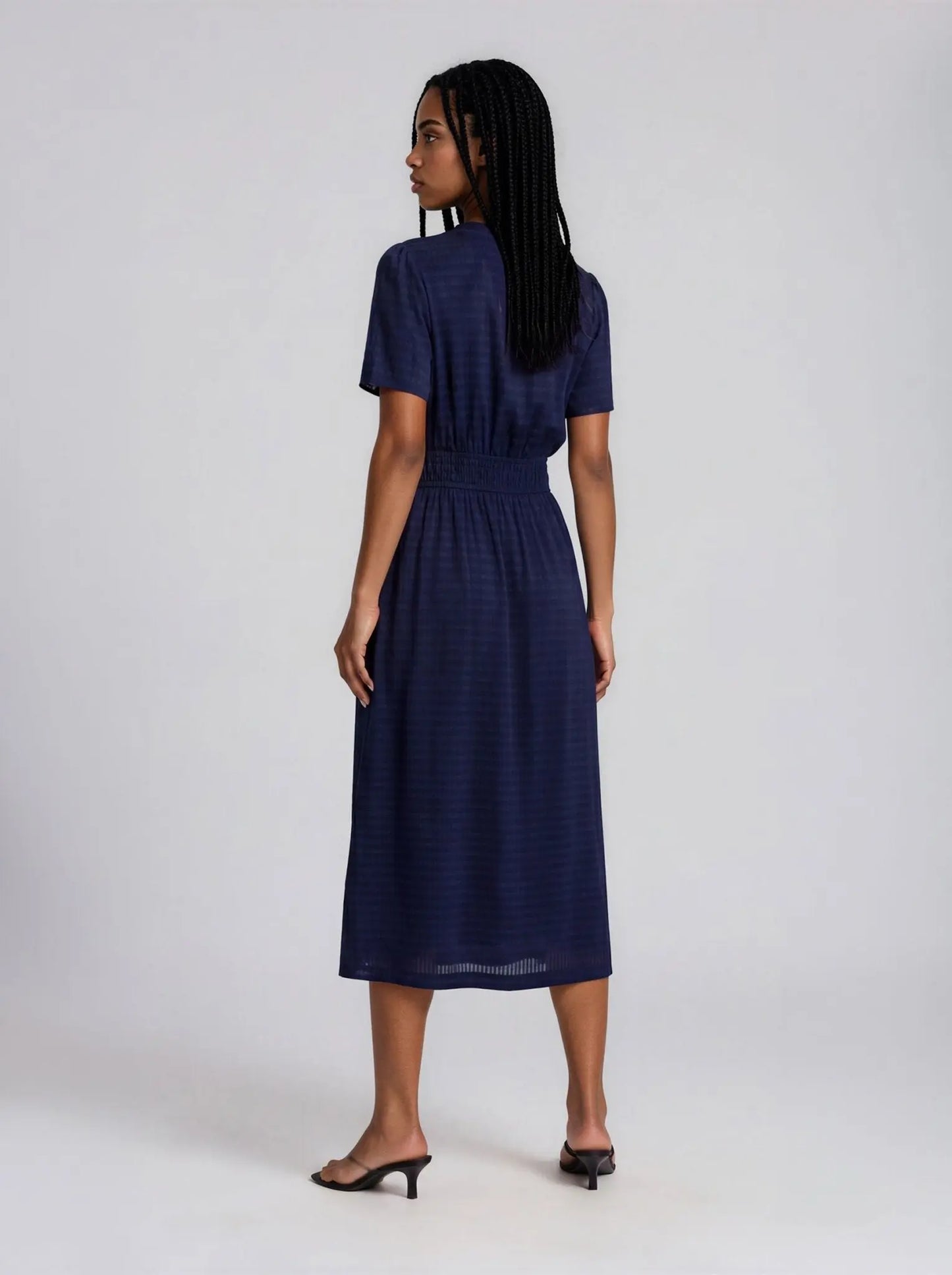 Elastic-Waist Short-Sleeve Midi Dress - Layalita