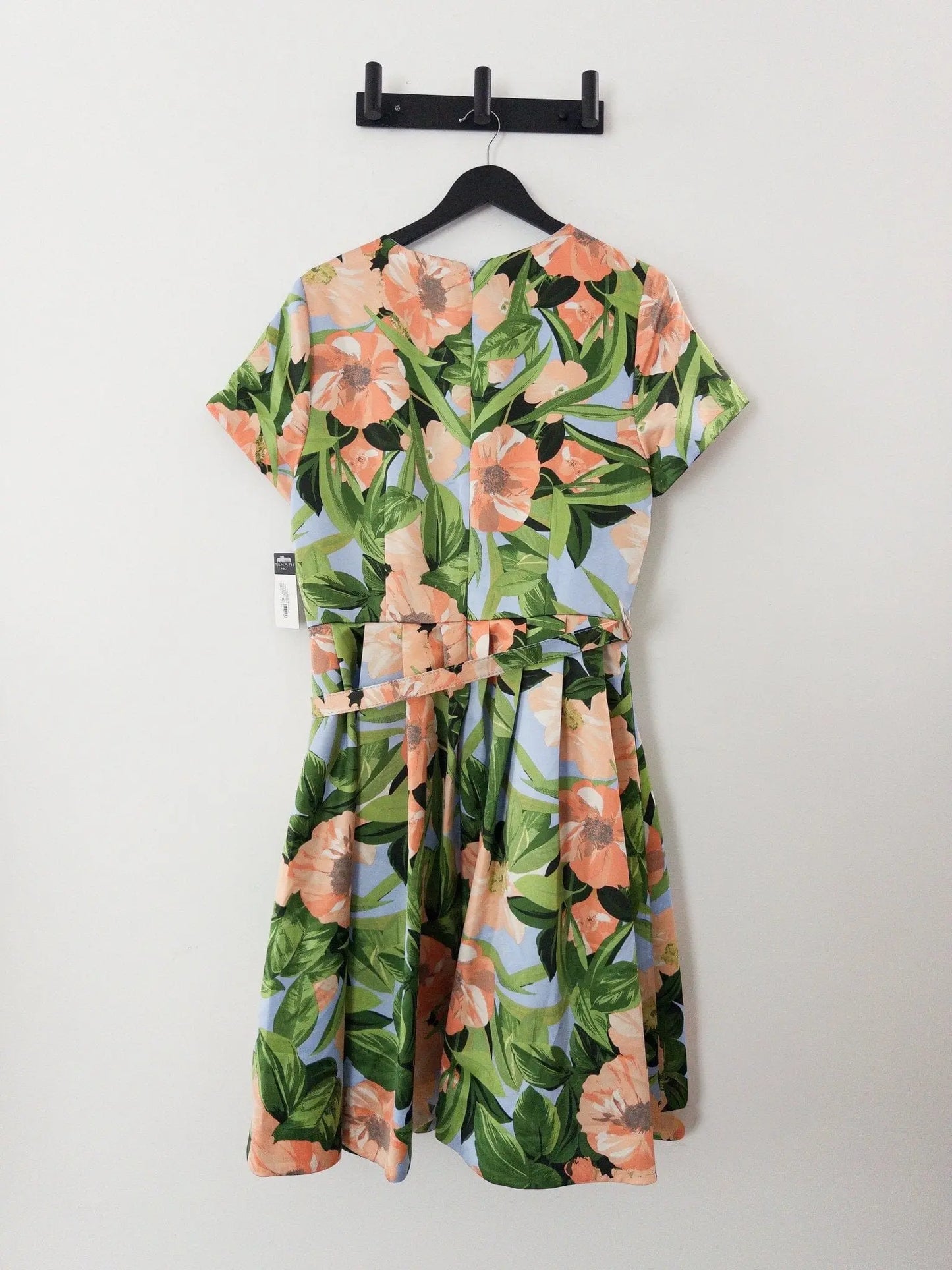 Floral Belted Pleated Short-Sleeve Dress Tahari