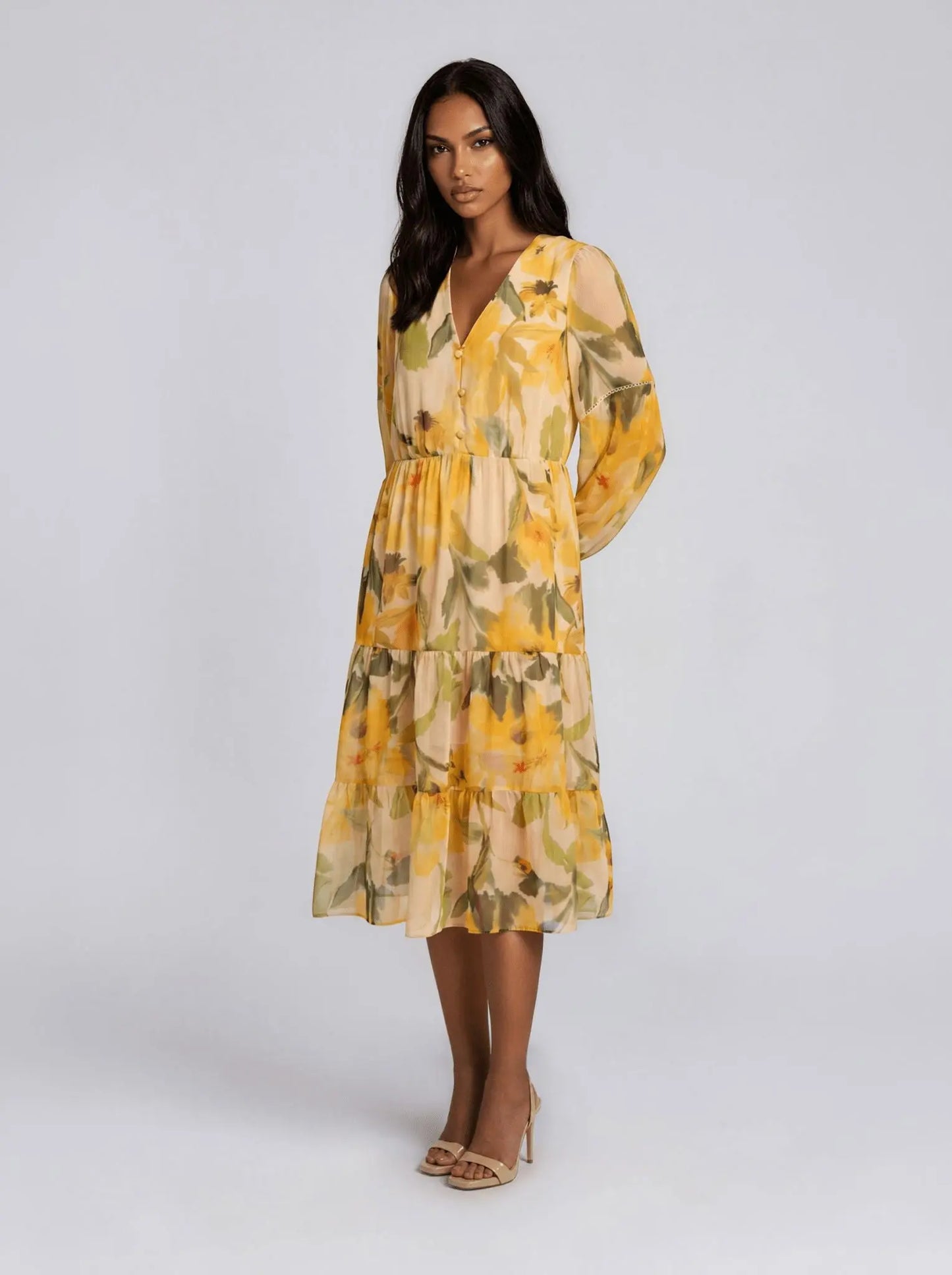 Floral Organza Midi Dress - Layalita