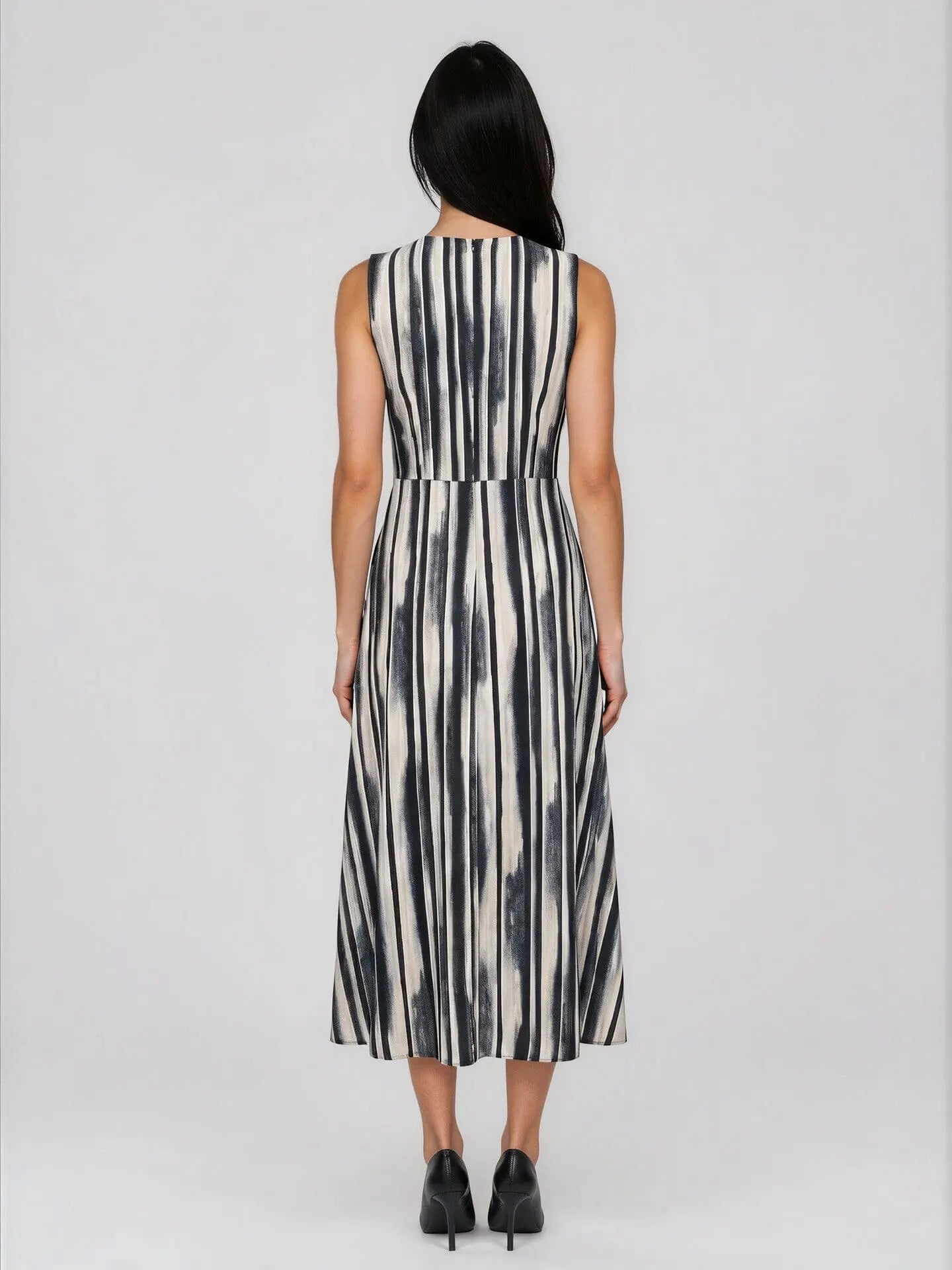 Jewel-Neck Faux-Wrap Sleeveless Dress - Layalita