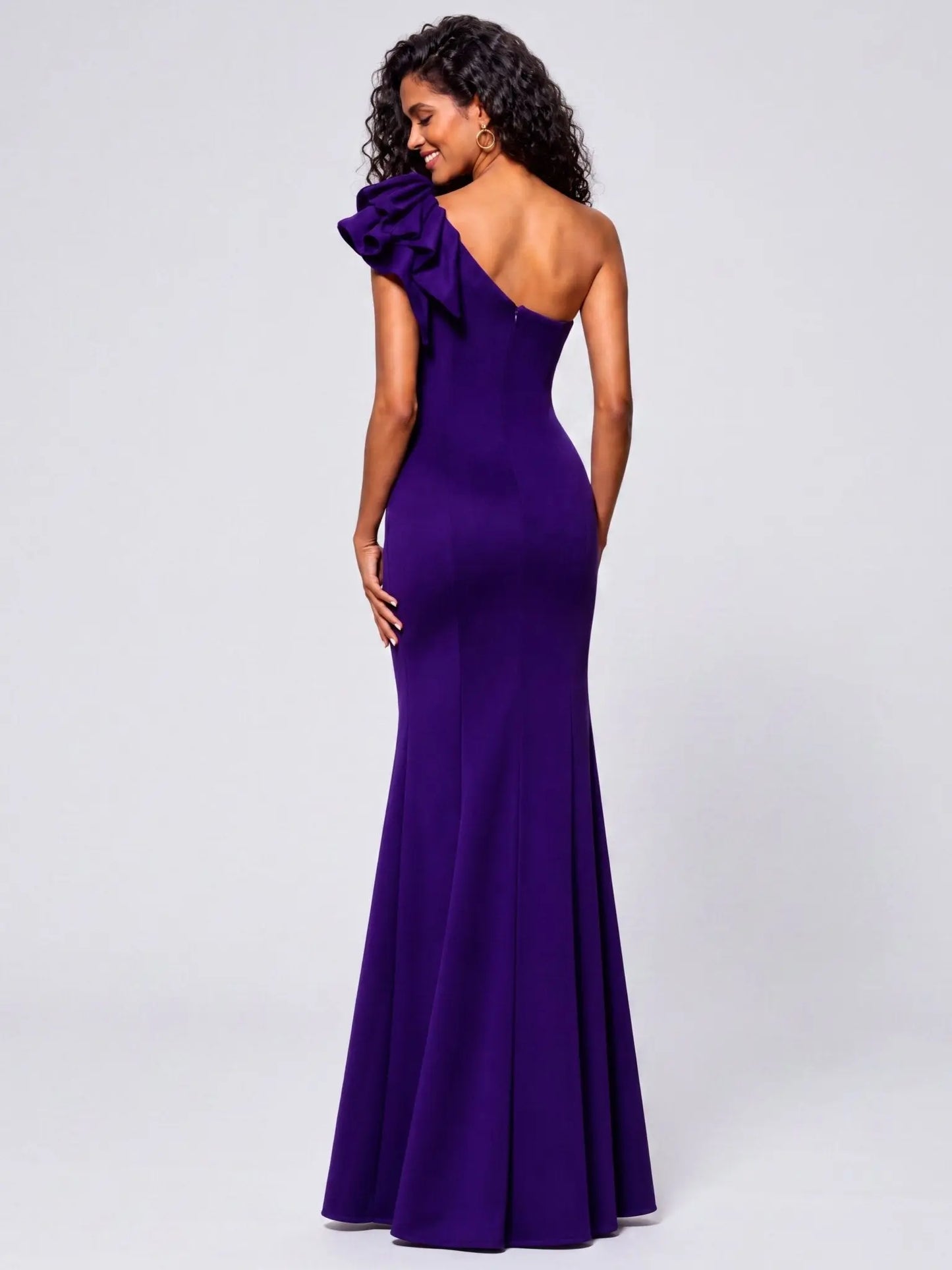 One-Shoulder Scuba Crepe Gown - Layalita