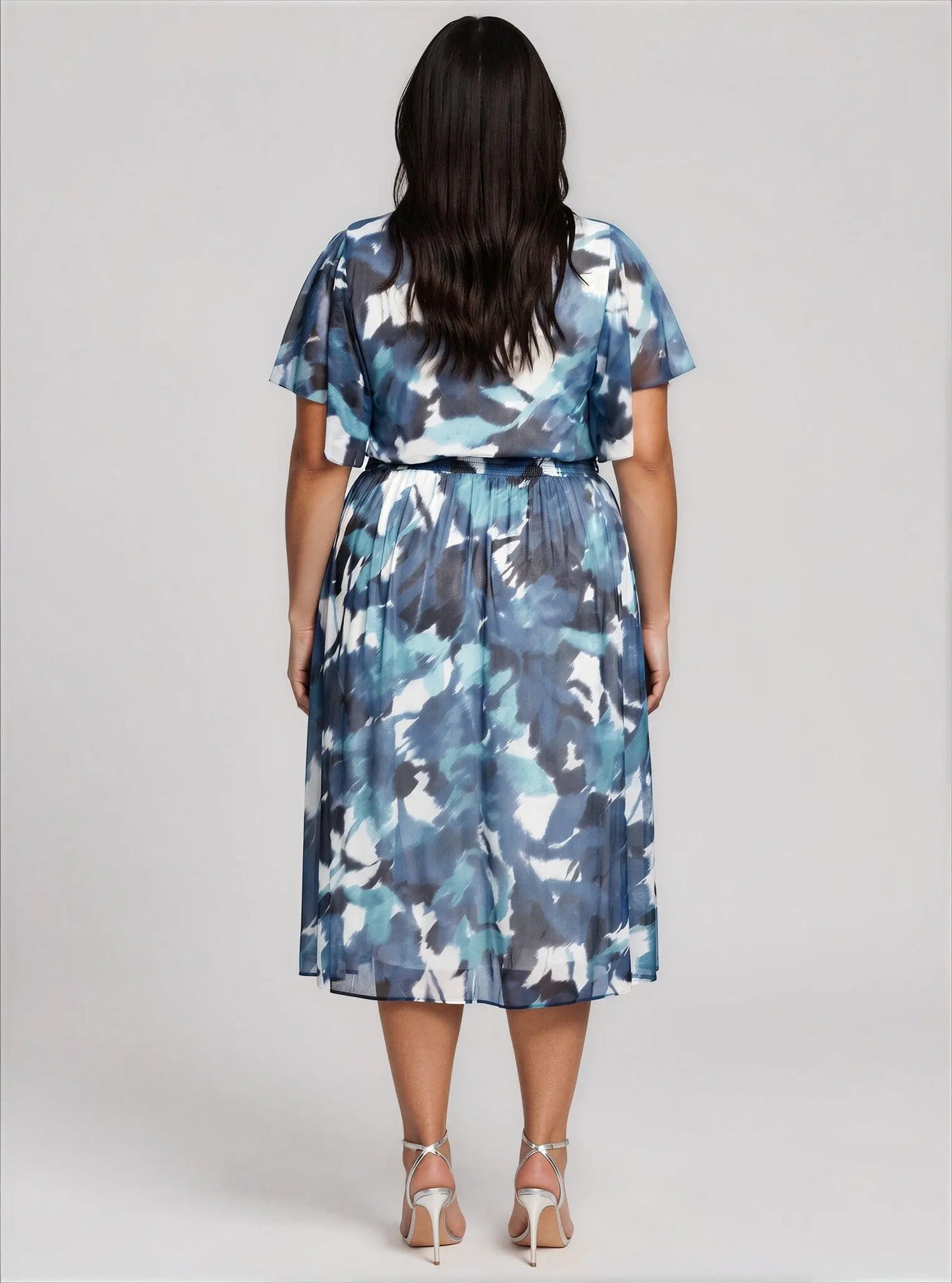 Plus Size Printed Flutter-Sleeve Midi Dress DKNY