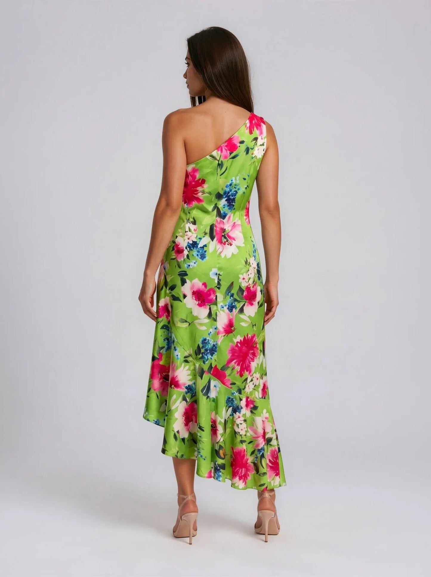 Printed Asymmetric One-Shoulder Midi Dress - Layalita