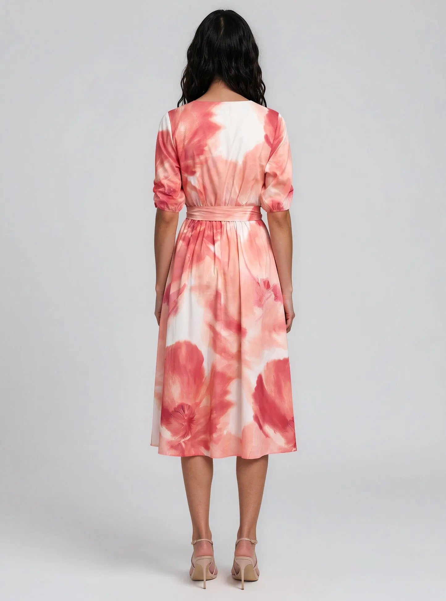 Printed Cotton Puff-Sleeve Fit & Flare Dress DKNY