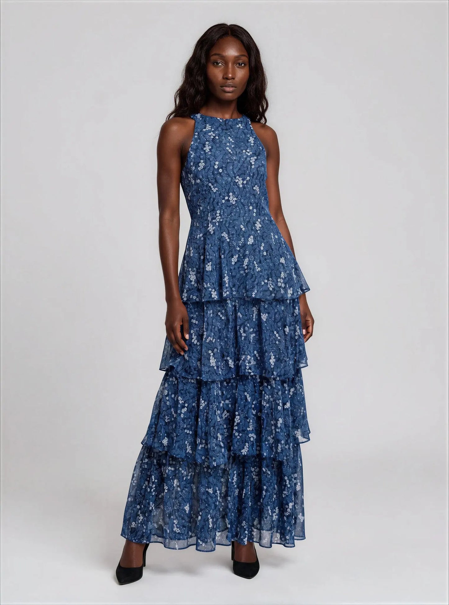 Printed Halter Tiered Maxi Dress - Layalita