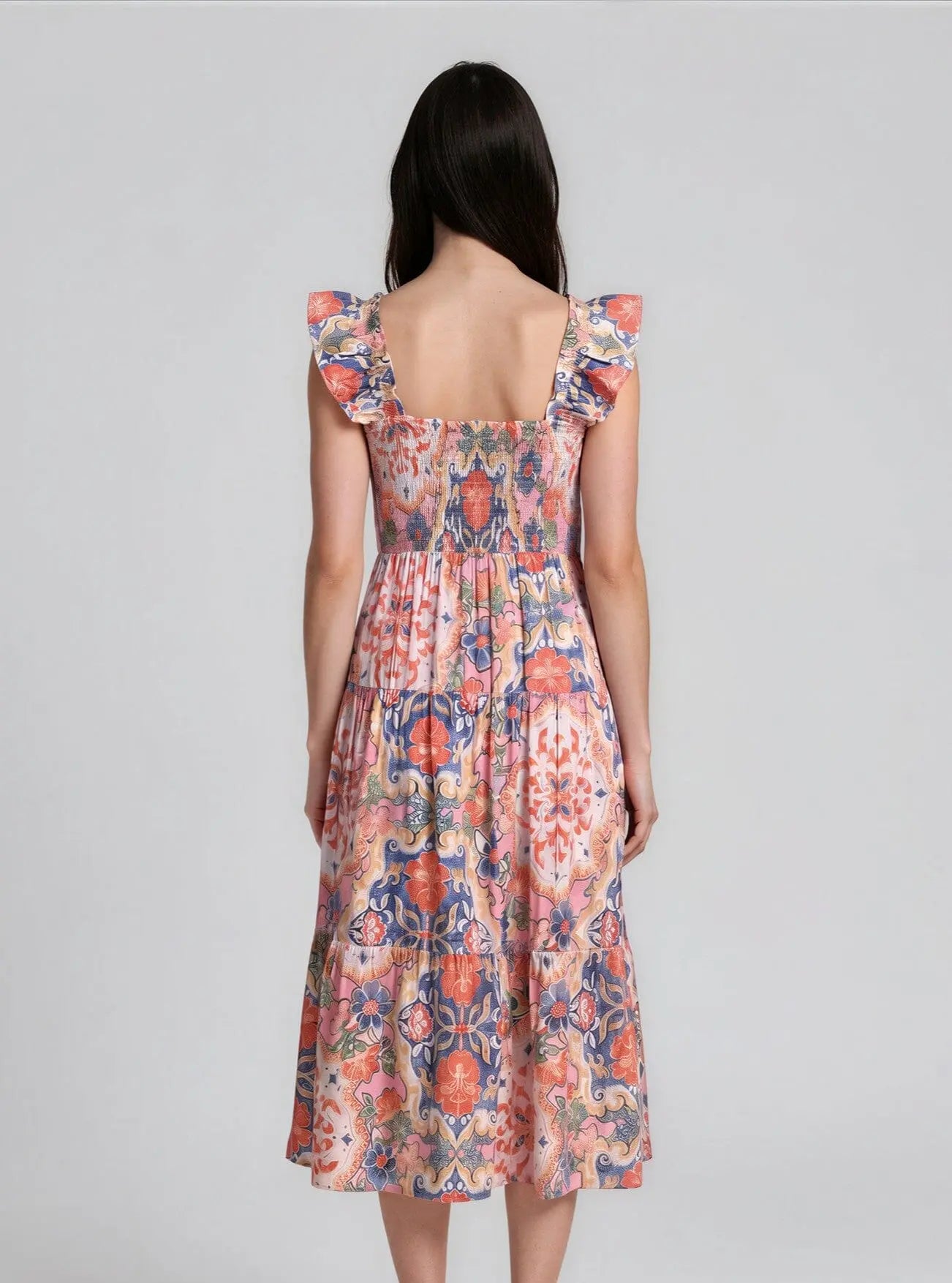 Printed Square-Neck Ruffle-Strap Dress - Layalita