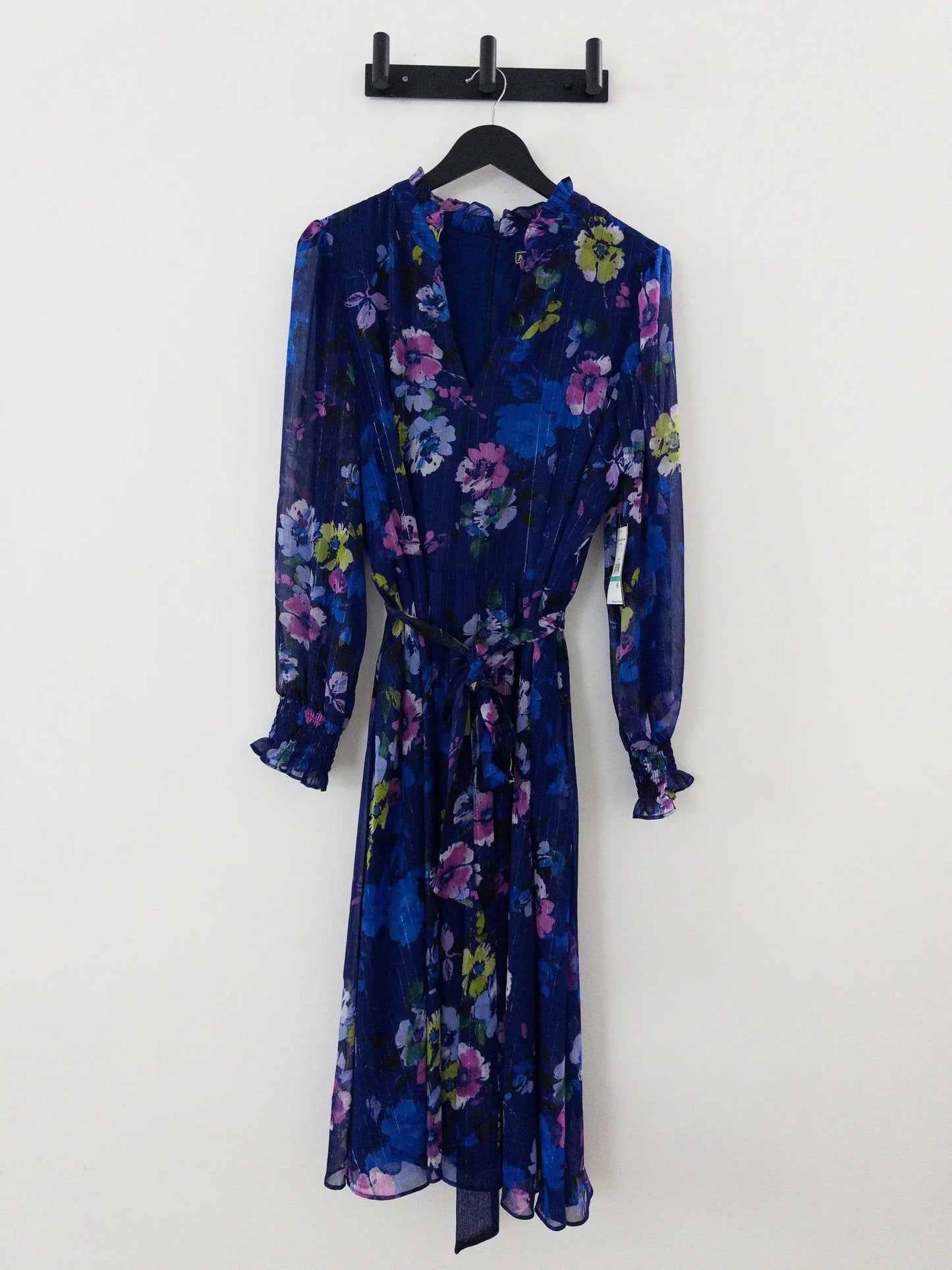 Printed Tie - Waist Long - Sleeve Dress - Layalita