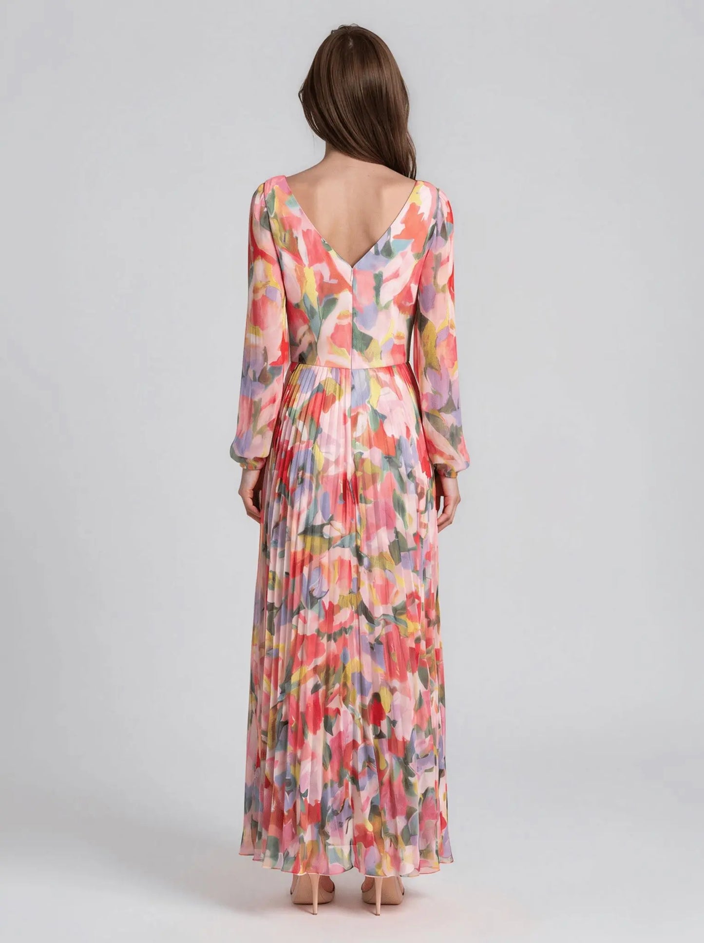Printed V-Neck Long-Sleeve Dress - Layalita