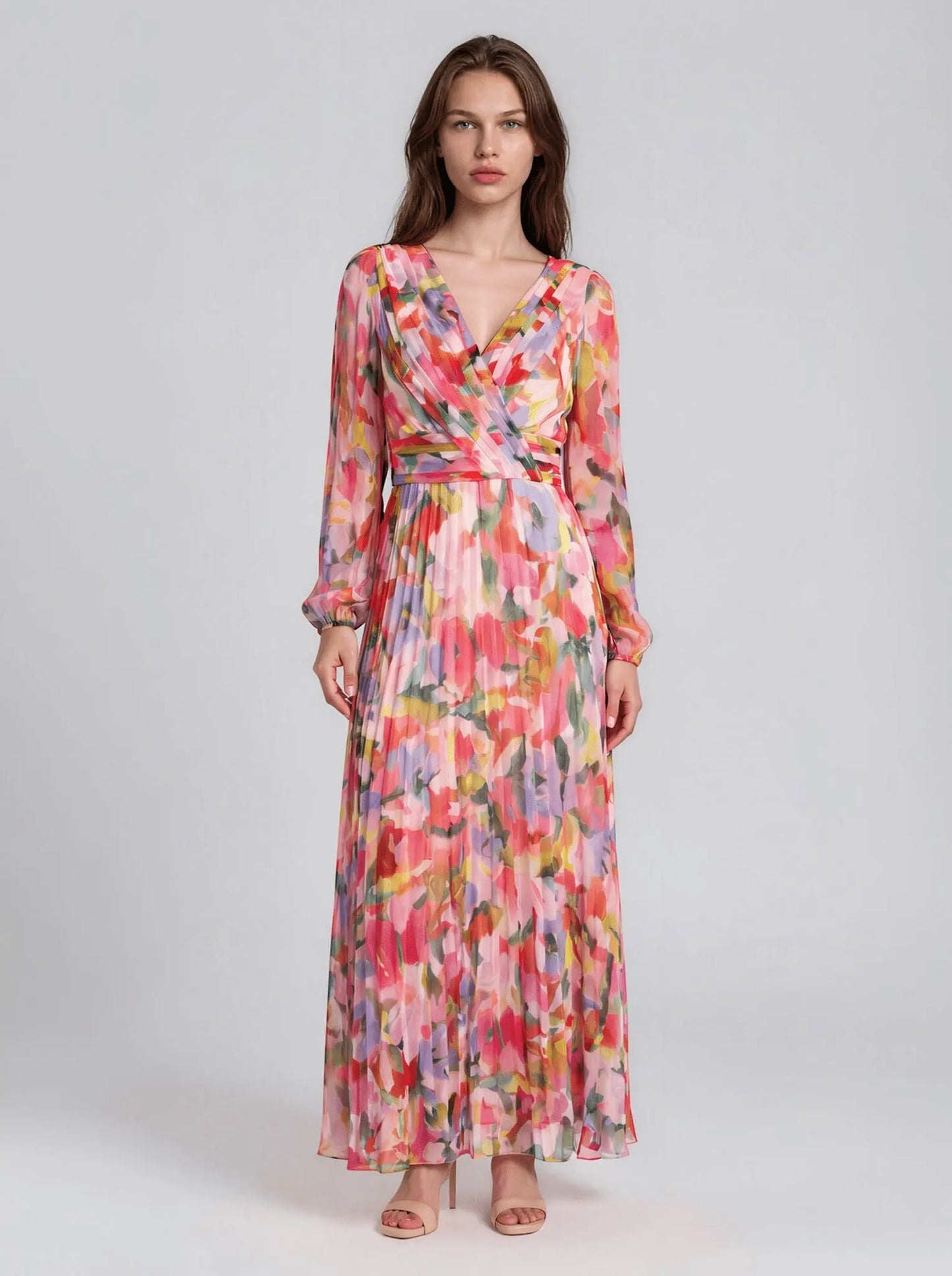Printed V-Neck Long-Sleeve Dress - Layalita
