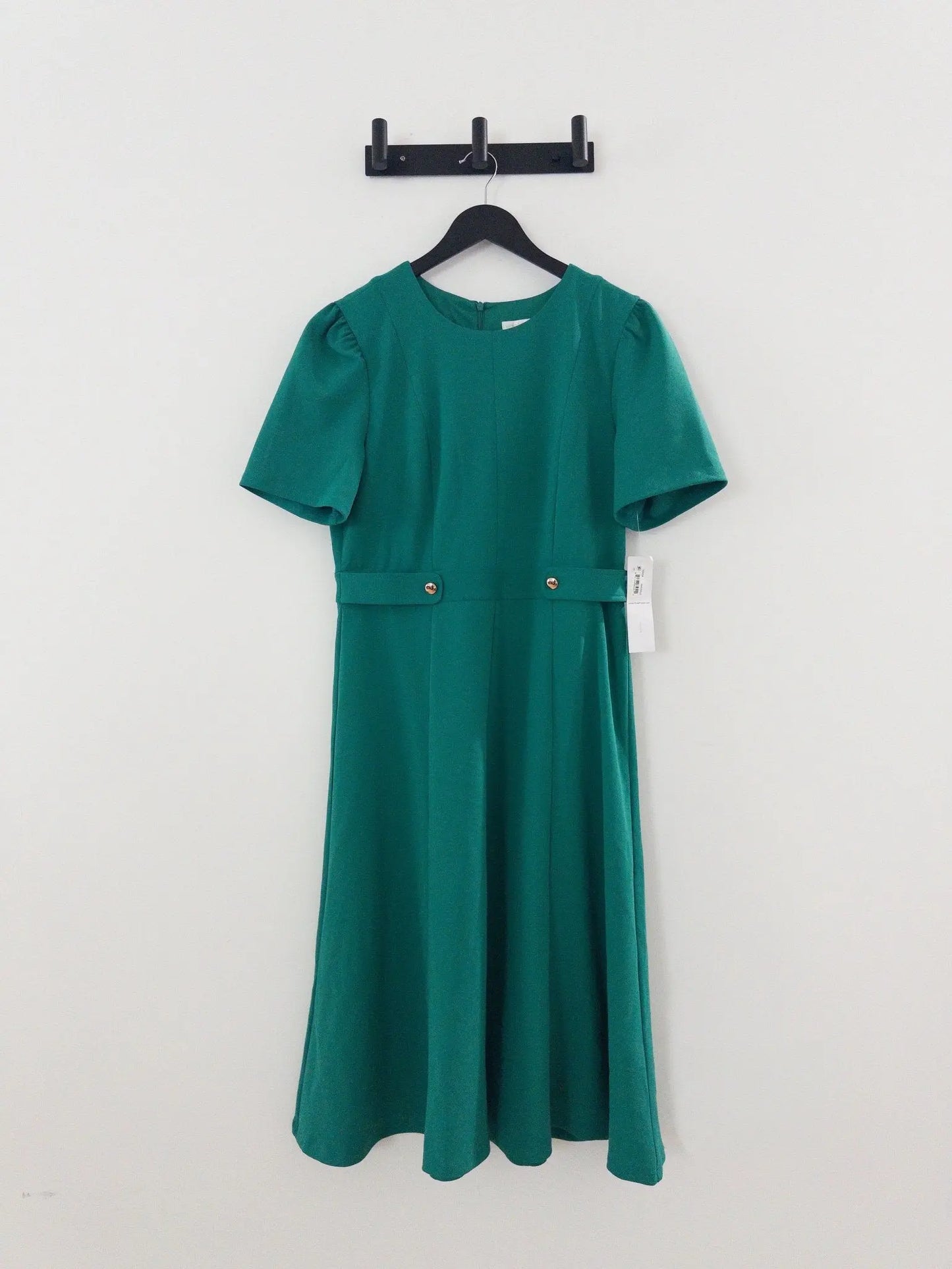Puff-Sleeve Tab-Detail Fit & Flare Dress - Layalita