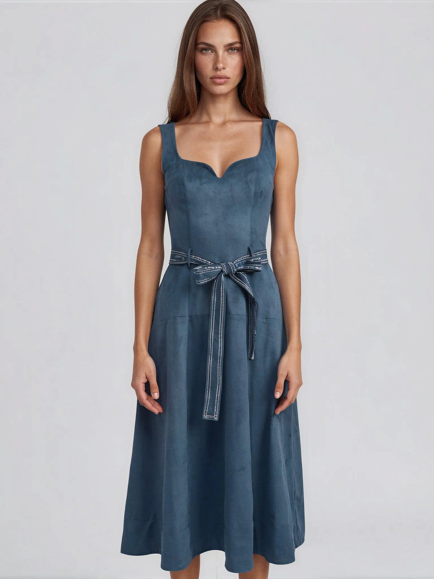 Robin Faux - Suede Tie - Waist Midi Dress - Layalita
