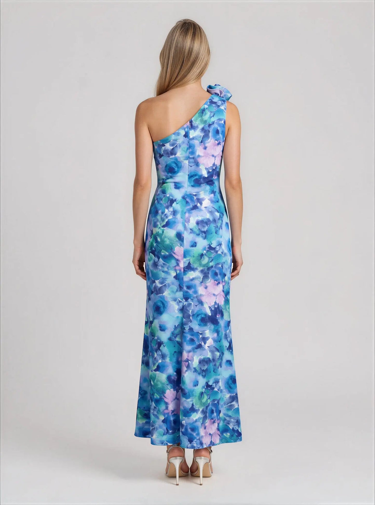 Rosette Asymmetric One-Shoulder Gown - Layalita