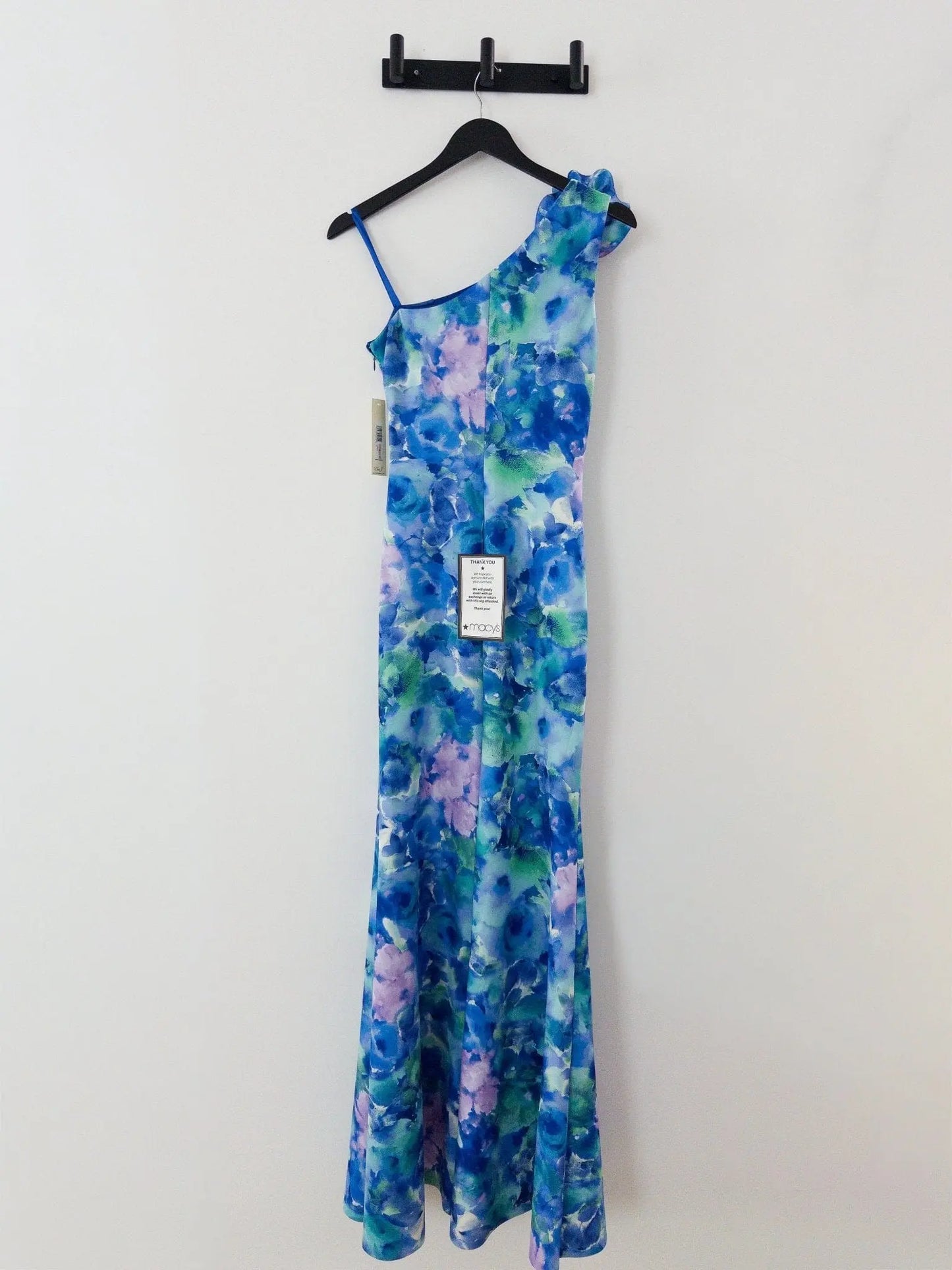 Rosette Asymmetric One-Shoulder Gown Eliza J