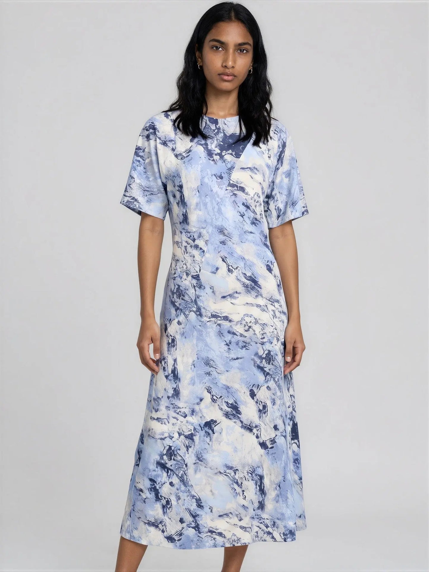 Satin Printed Midi Dress Luxely