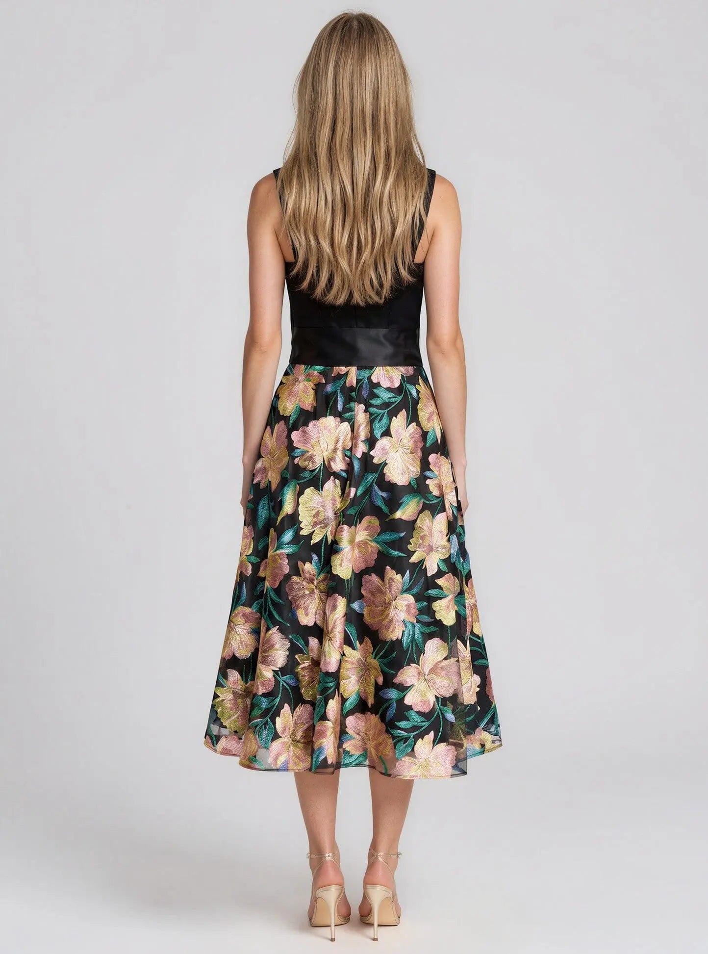 Satin Tie-Waist Floral-Embroidered Dress - Layalita