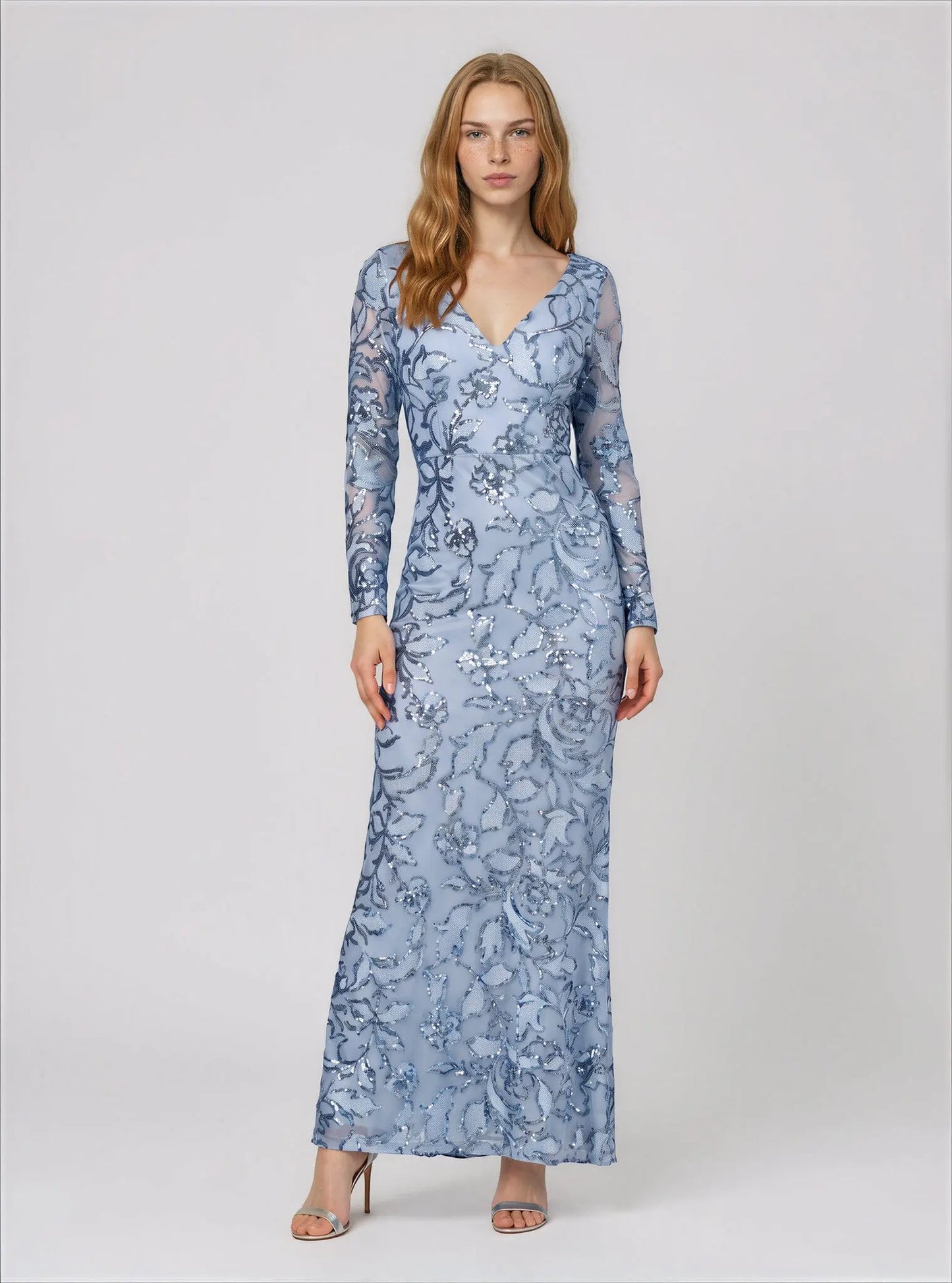 Sequin Embellished Long-Sleeve Gown Adrianna Papell