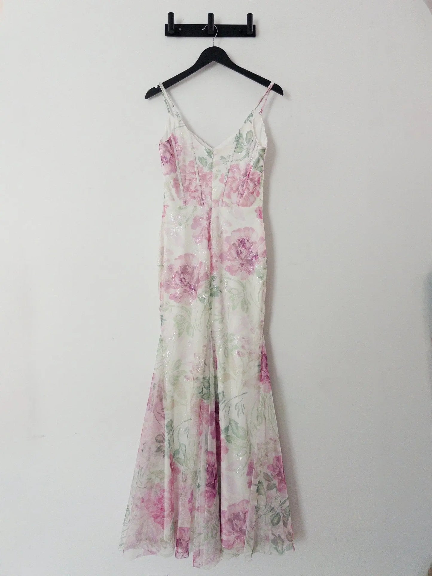 Sequin Floral Print Sleeveless Gown Betsy & Adam