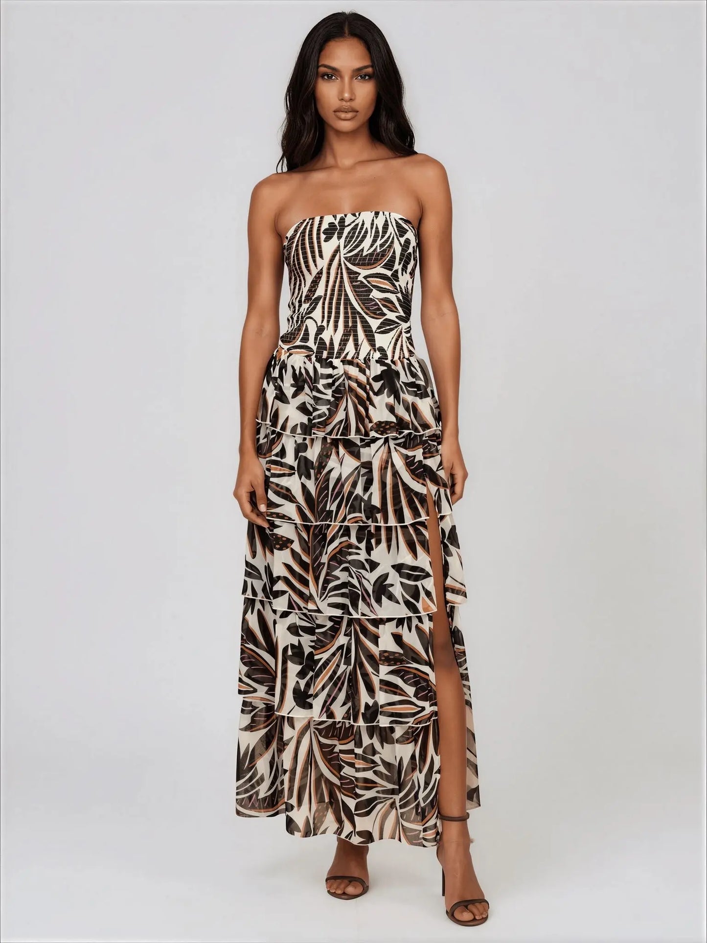 Smocked - Bodice Strapless Maxi Dress - Layalita