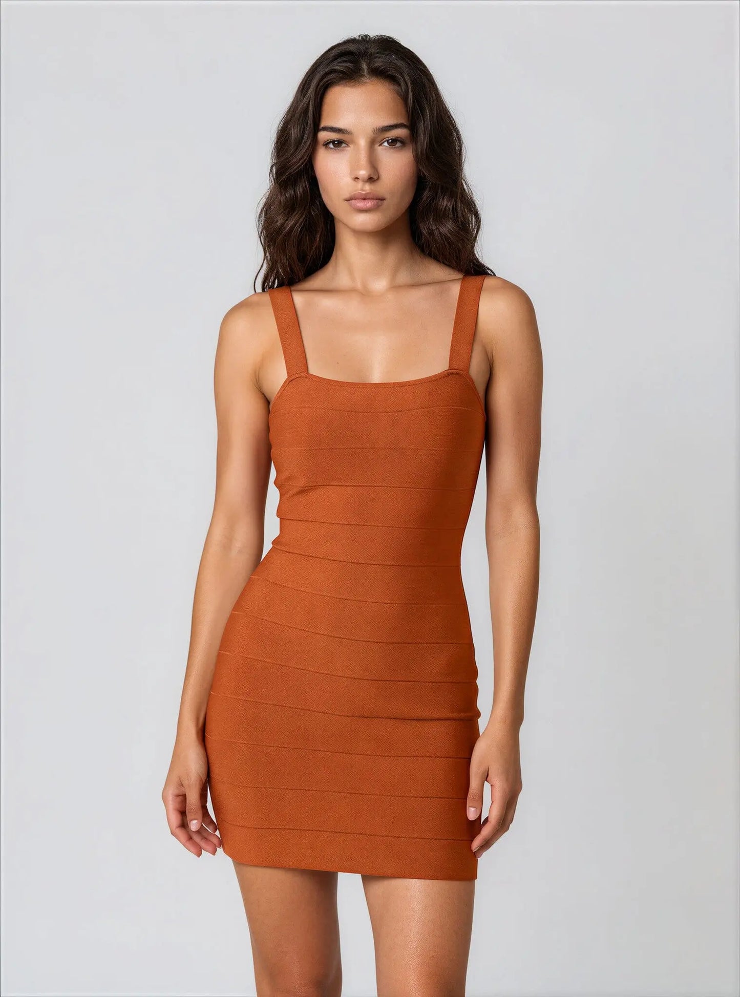 Solid Square-Neck Short Bodycon Dress - Layalita