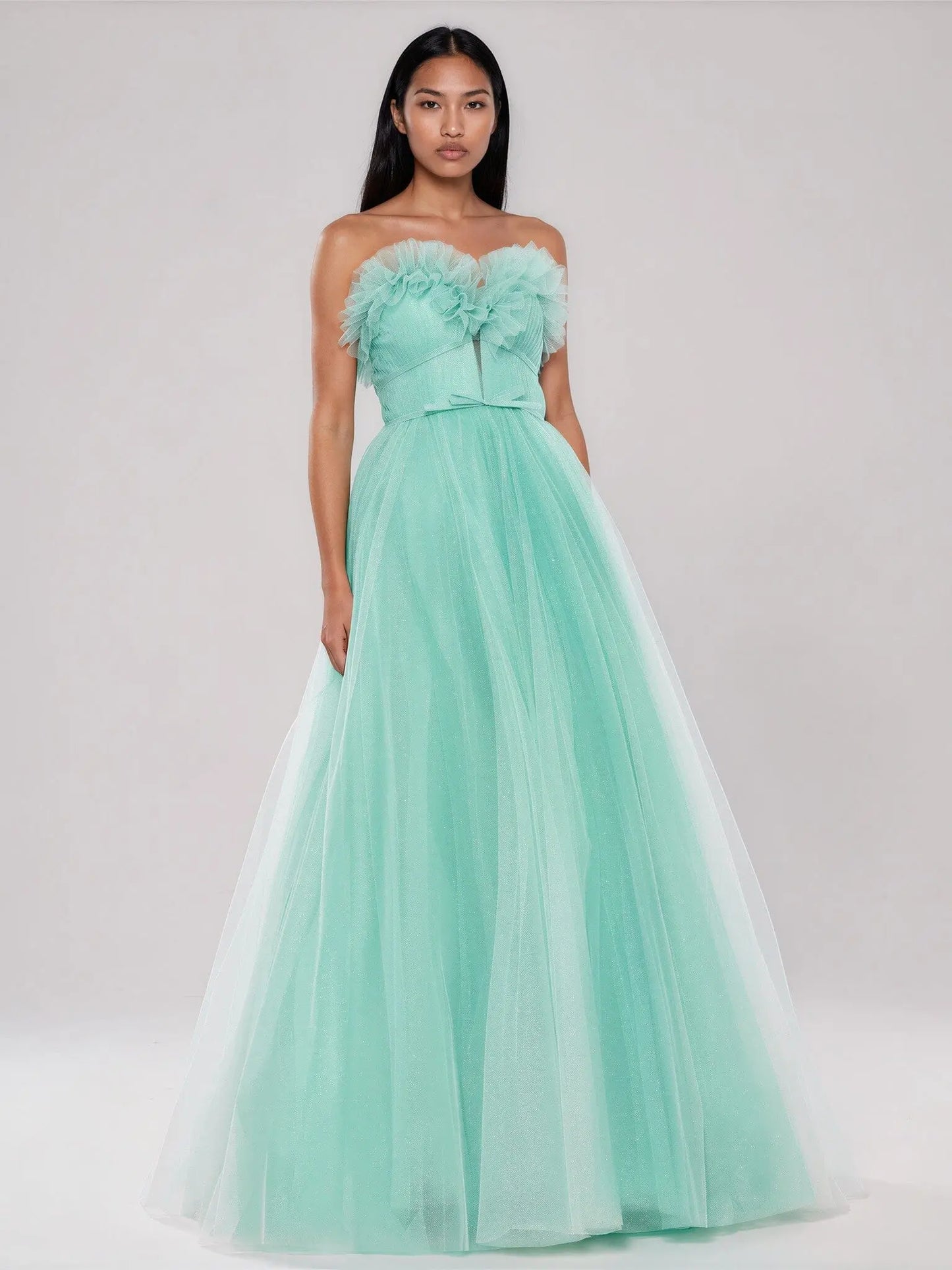 Strapless Glitter Tulle Gown Mac Duggal