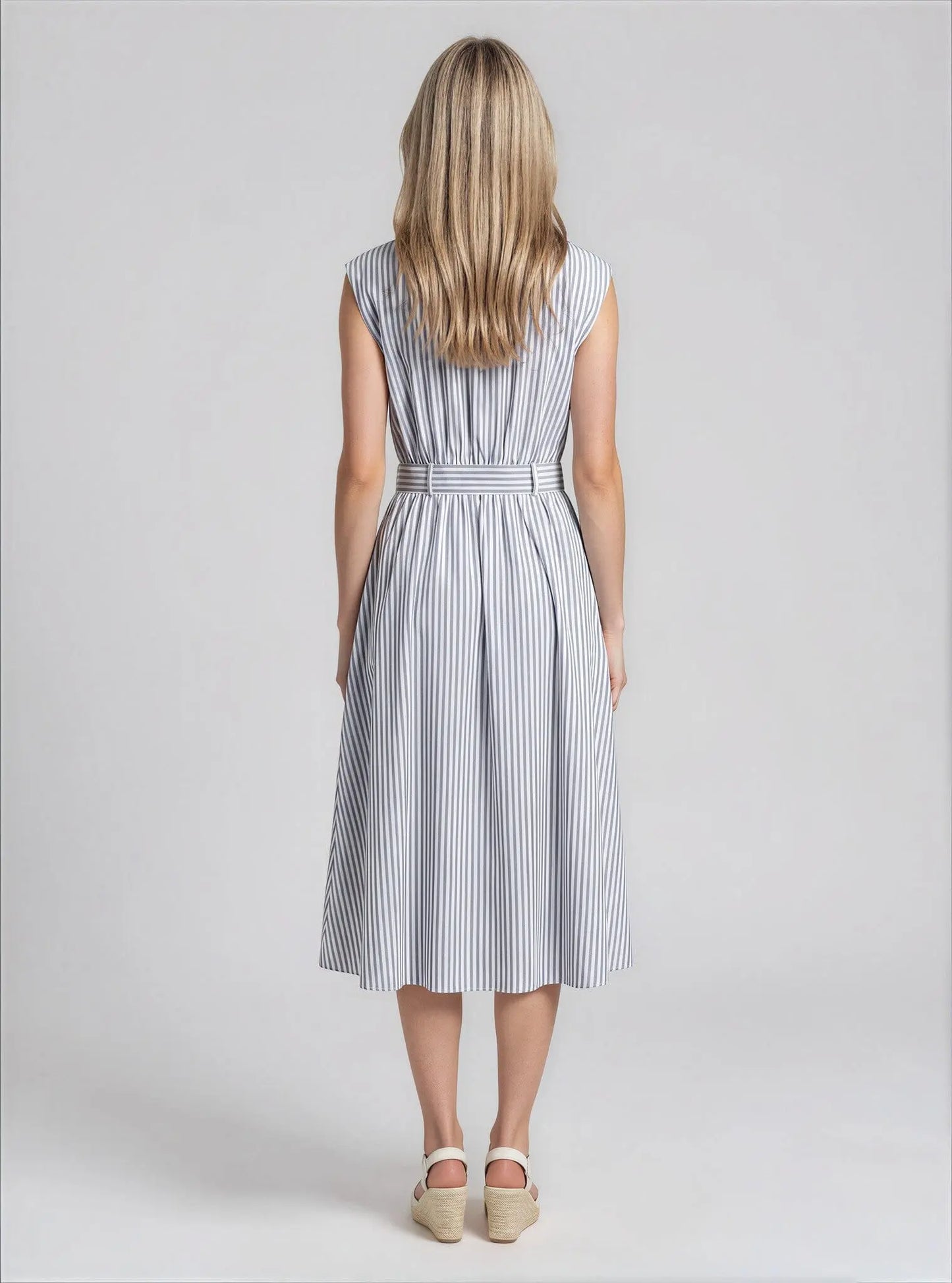 Striped Cotton Poplin Belted Midi Dress Michael Kors