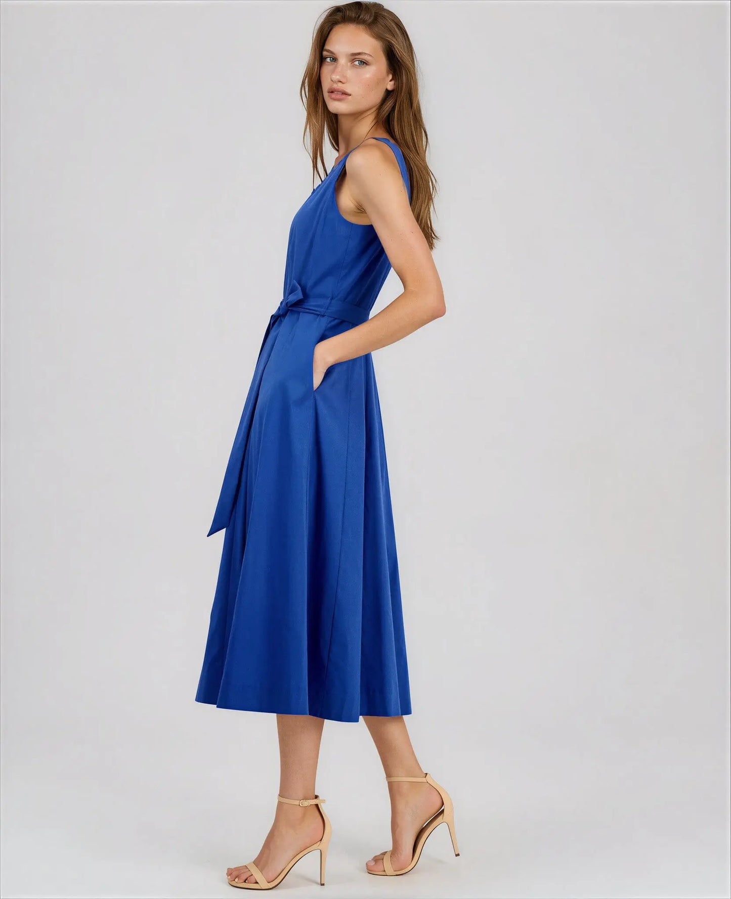 Tie-Waist Seamed Fit & Flare Midi Dress Anne Klein