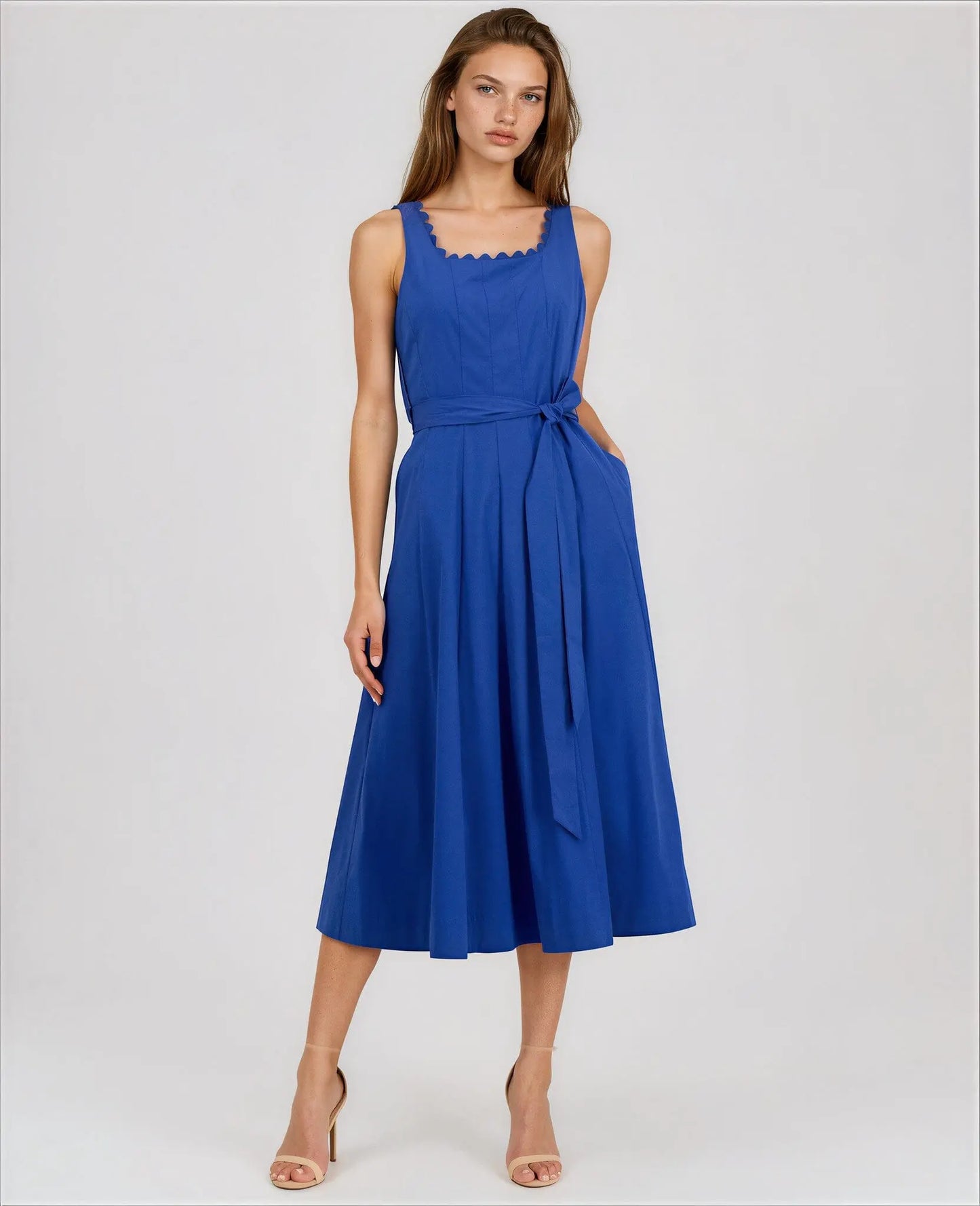 Tie-Waist Seamed Fit & Flare Midi Dress Anne Klein
