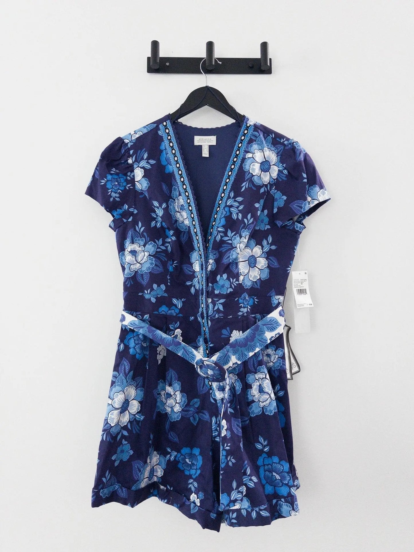 Women's Floral-Print Belted Romper Adrianna Papell