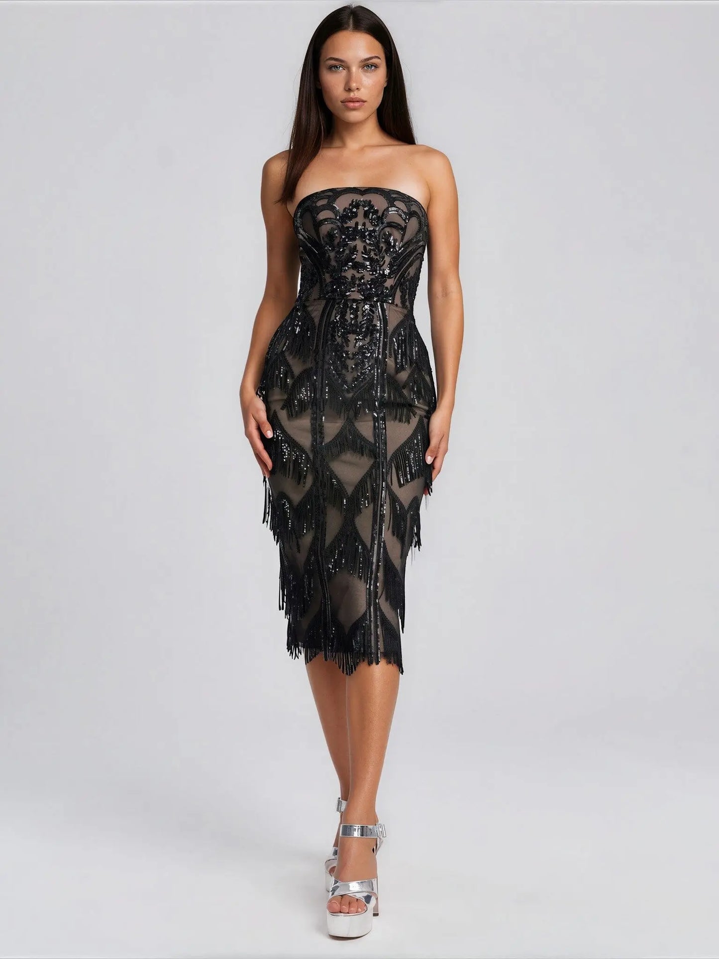 Viviana Sequined Fringe Dress Dress the Population 