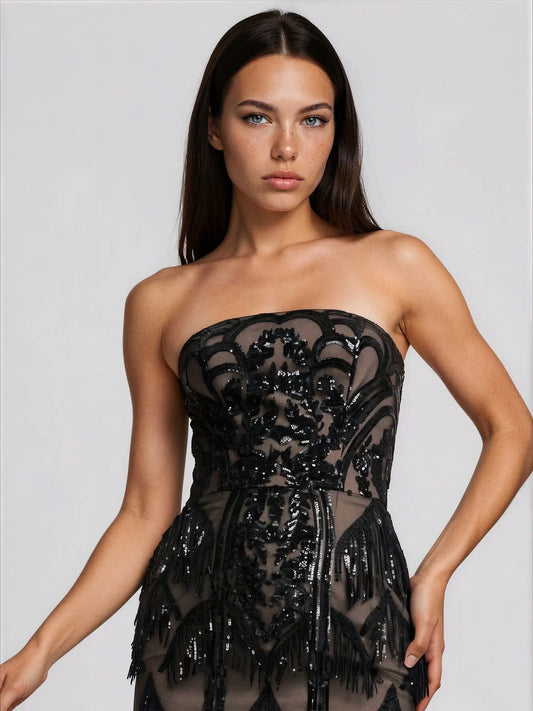 Viviana Sequined Fringe Dress Dress the Population 