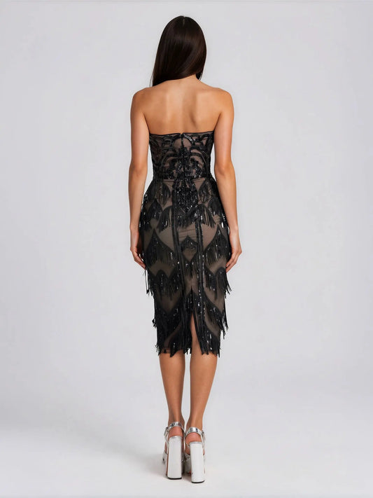 Viviana Sequined Fringe Dress Dress the Population 
