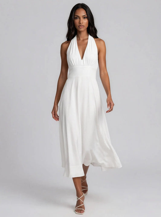 Halter V-Neck Tie-Back Midi Dress DKNY 