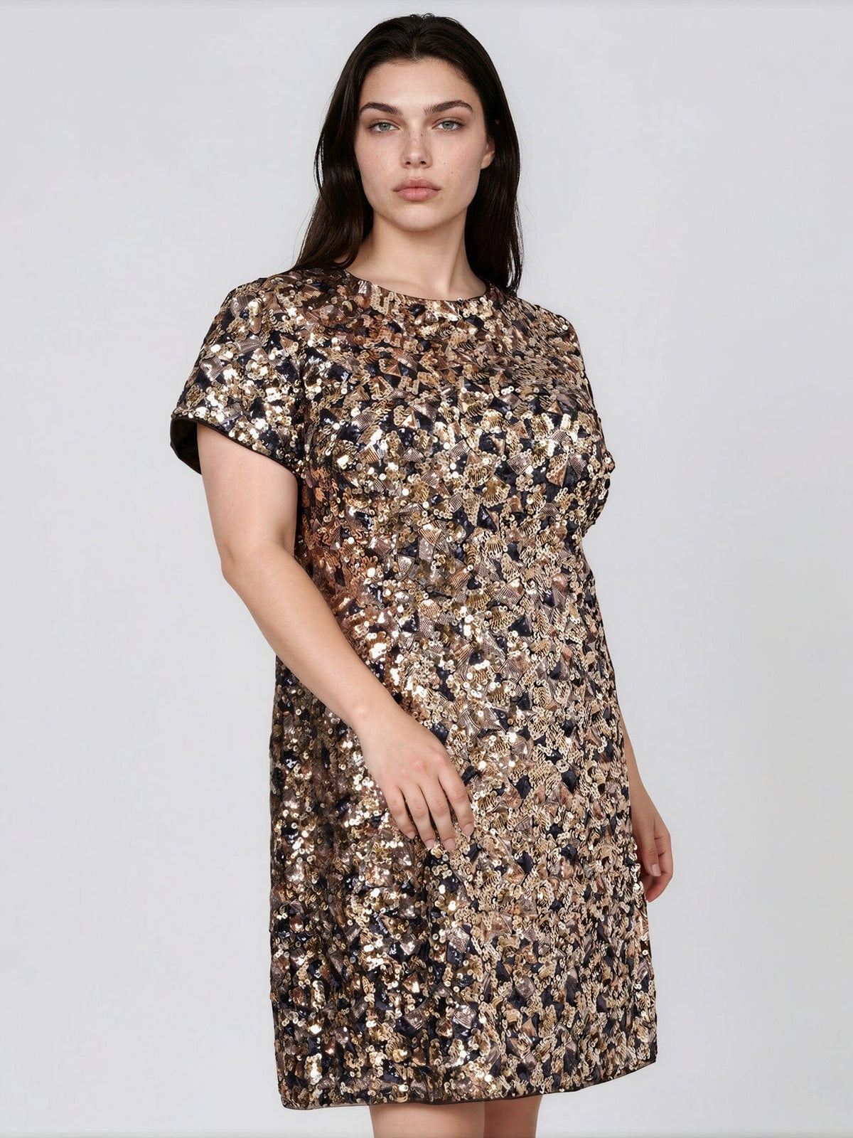 Adrianna Papell Plus Size Sequin Shirt Swing Short-Sleeve Dress Adrianna Papell 