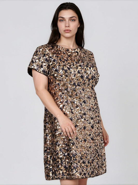 Adrianna Papell Plus Size Sequin Shirt Swing Short-Sleeve Dress Adrianna Papell 