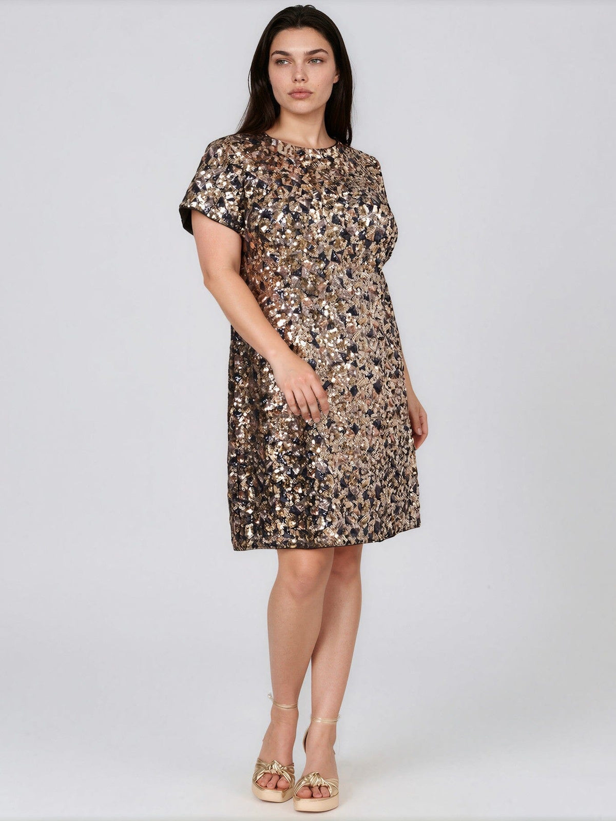 Adrianna Papell Plus Size Sequin Shirt Swing Short-Sleeve Dress Adrianna Papell 