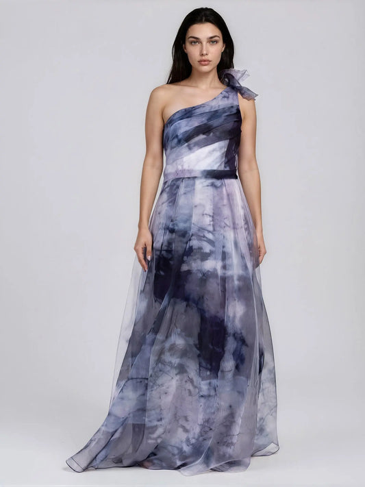 Rene Ruiz Collection Cobalt Blue Multi One Shoulder Organza Gown Rene Ruiz Collection 