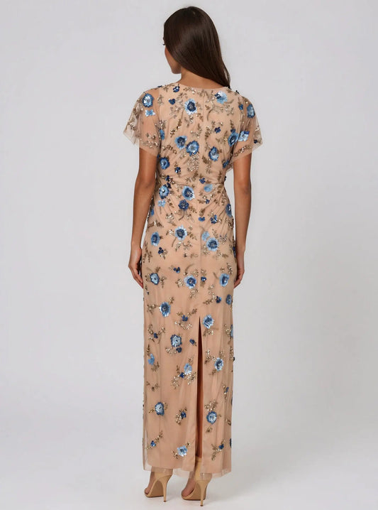 Beaded Mesh Column Dress Adrianna Papell 