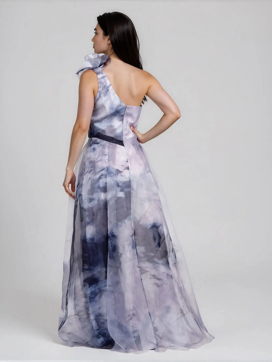 Rene Ruiz Collection Cobalt Blue Multi One Shoulder Organza Gown Rene Ruiz Collection 
