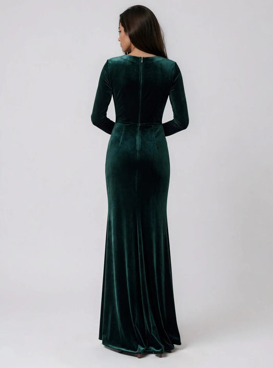 Velvet Rosette Long-Sleeve Gown Betsy & Adam 