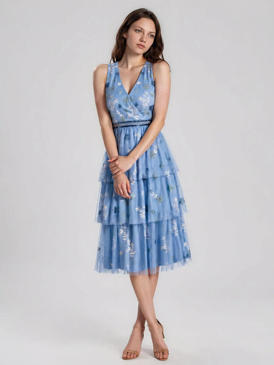 Beaded Tiered Mesh Dress - Layalita