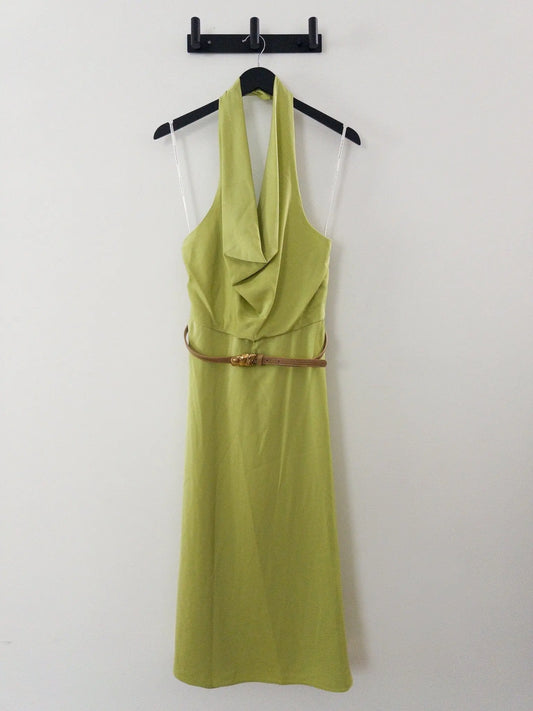Belted Halter A-Line Midi Dress Donna Karan New York 