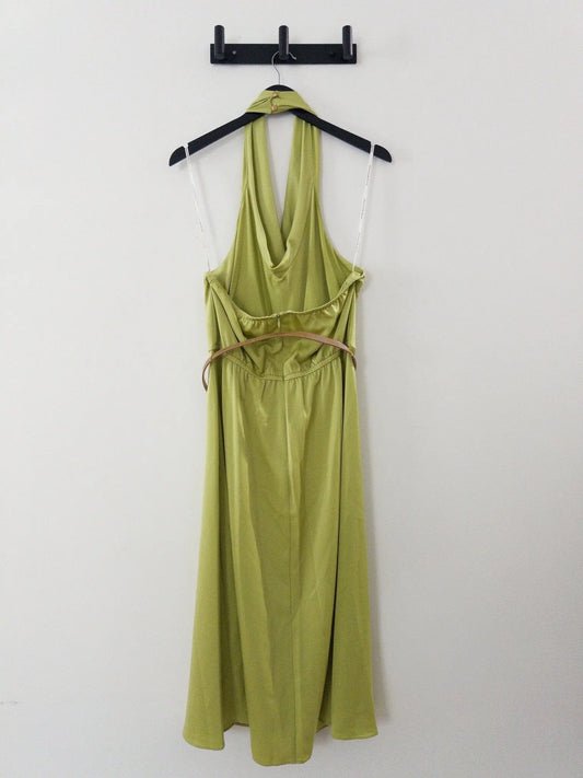 Belted Halter A-Line Midi Dress Donna Karan New York 