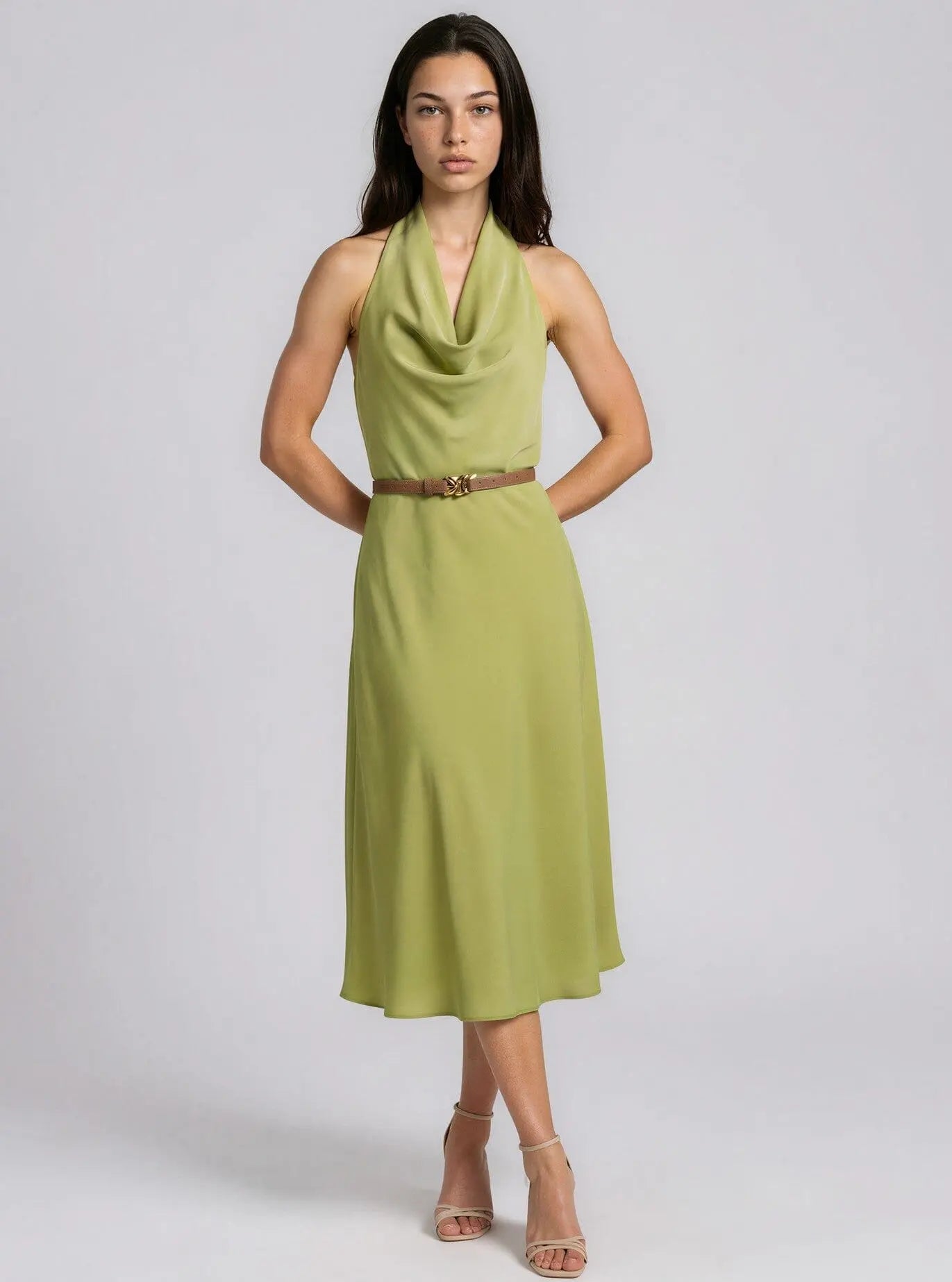 Belted Halter A-Line Midi Dress Donna Karan New York 